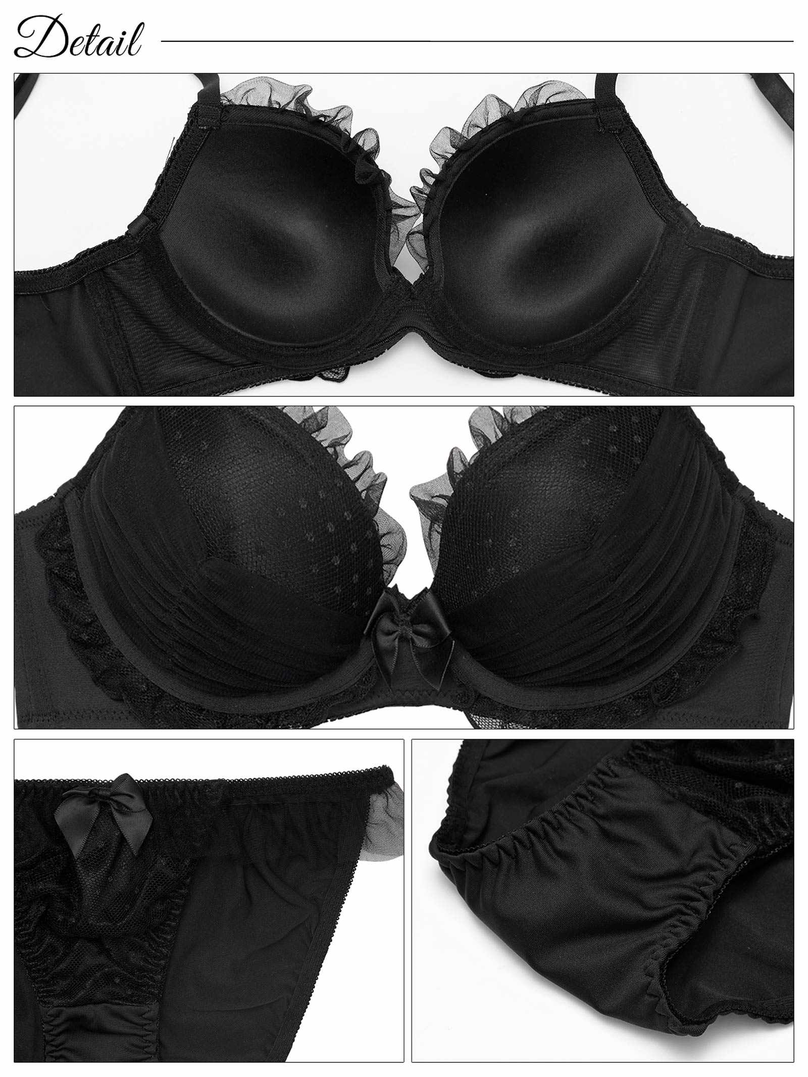 9/10新作!【EFサイズ】メロウドットチュール育乳脇高ブラジャー&フルバックショーツ