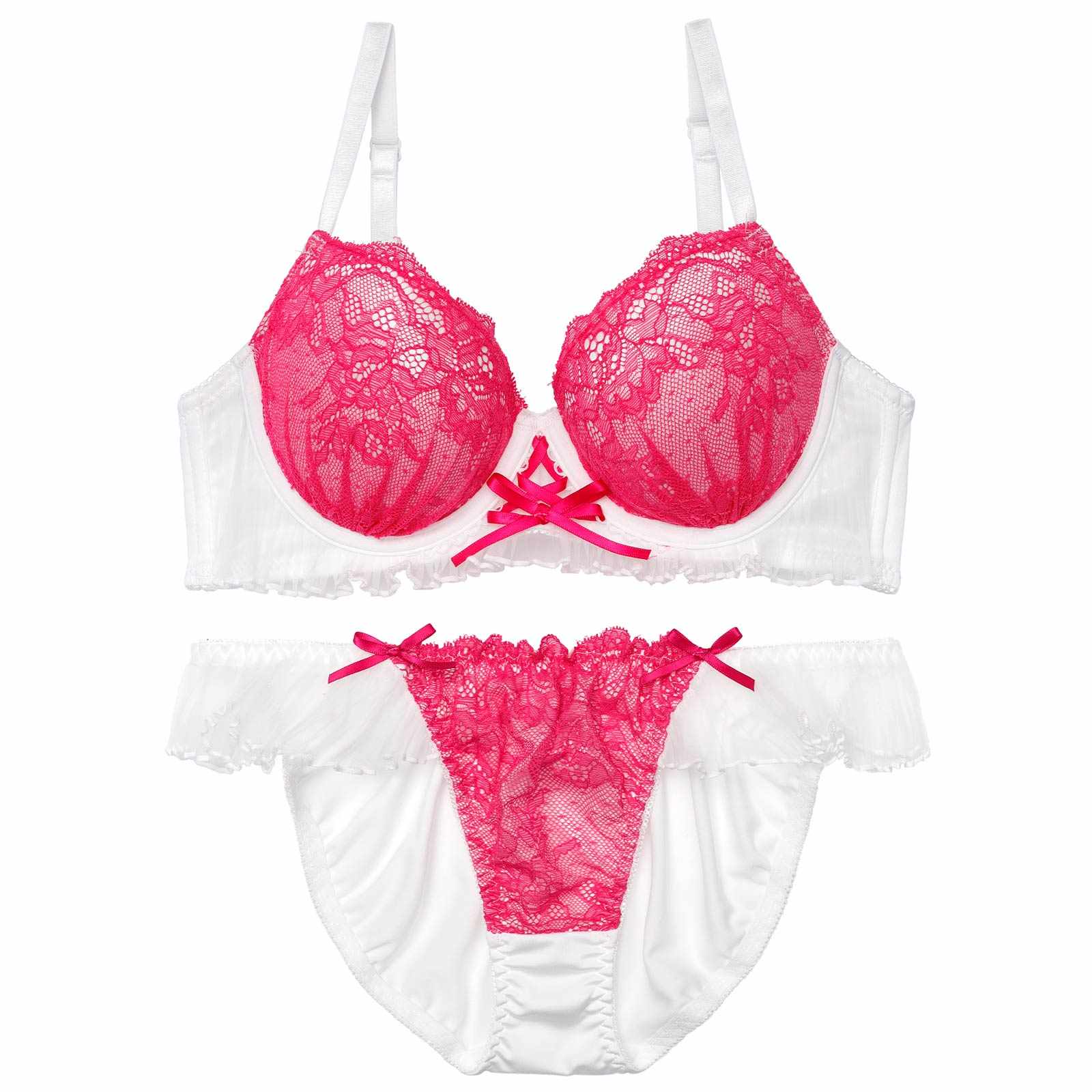 エアリーフリルレースブラジャー&フルバックショーツ