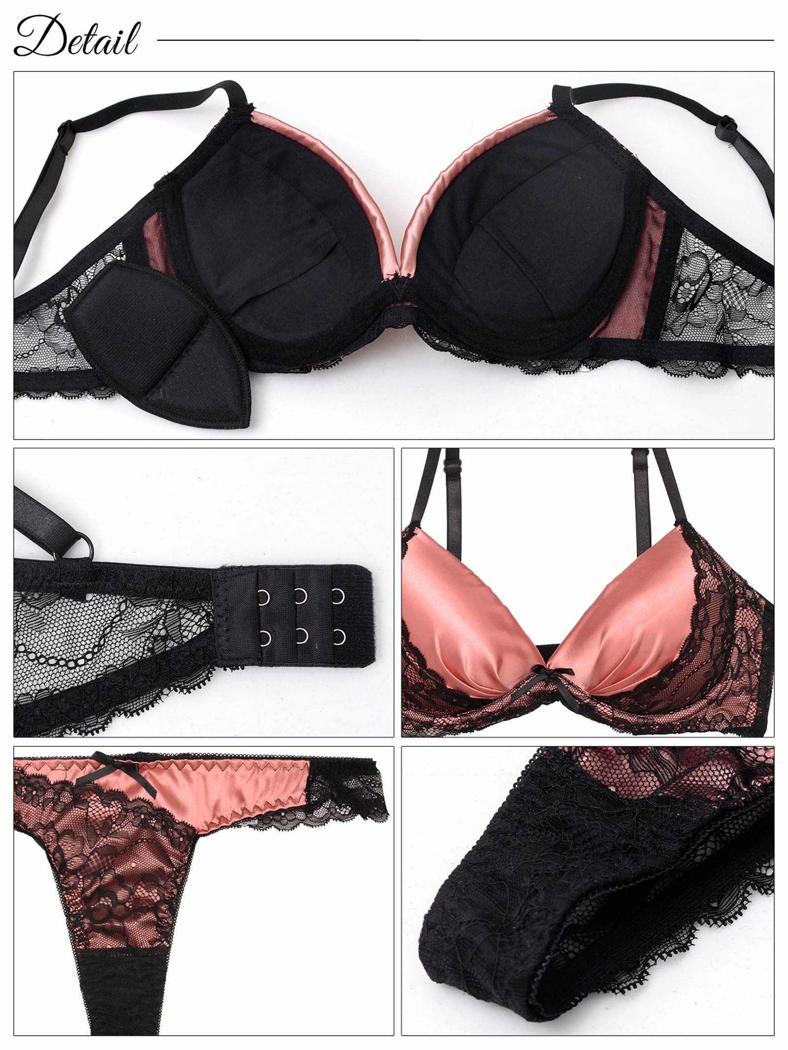 8/25新作!ノーブルサテンレース育乳脇高ブラジャー&バック透けTバックショーツ