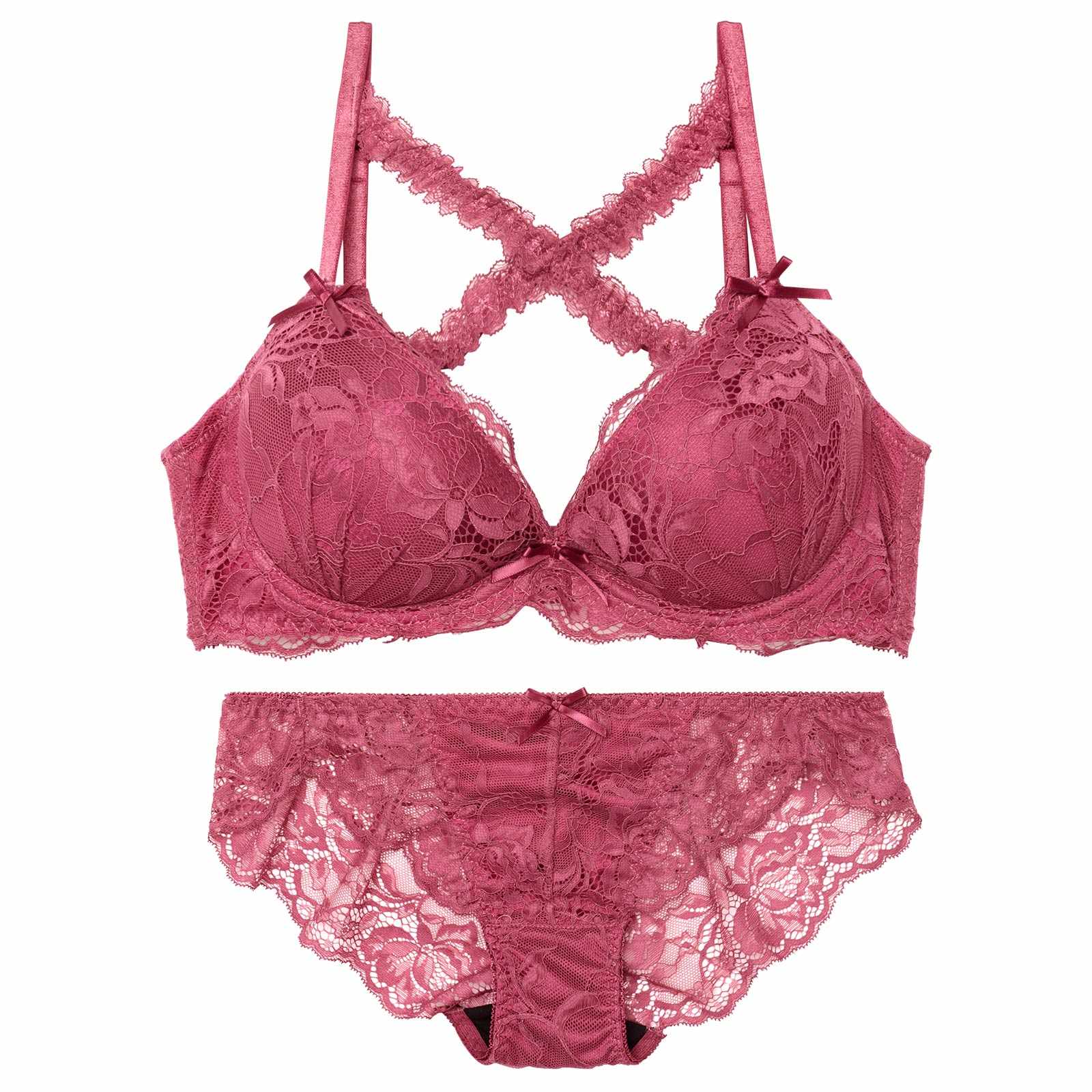 【三上悠亜着用】【EFサイズ】ロマンティックレーシィクロス育乳脇高ブラジャー&バック透けフルバックショーツ