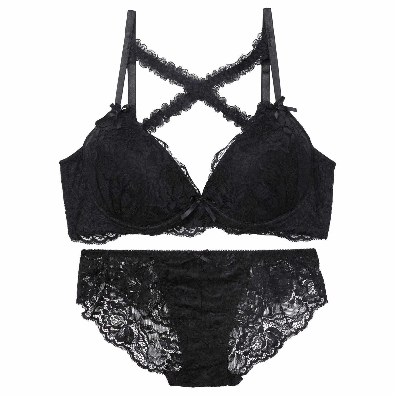 【三上悠亜着用】【EFサイズ】ロマンティックレーシィクロス育乳脇高ブラジャー&バック透けフルバックショーツ