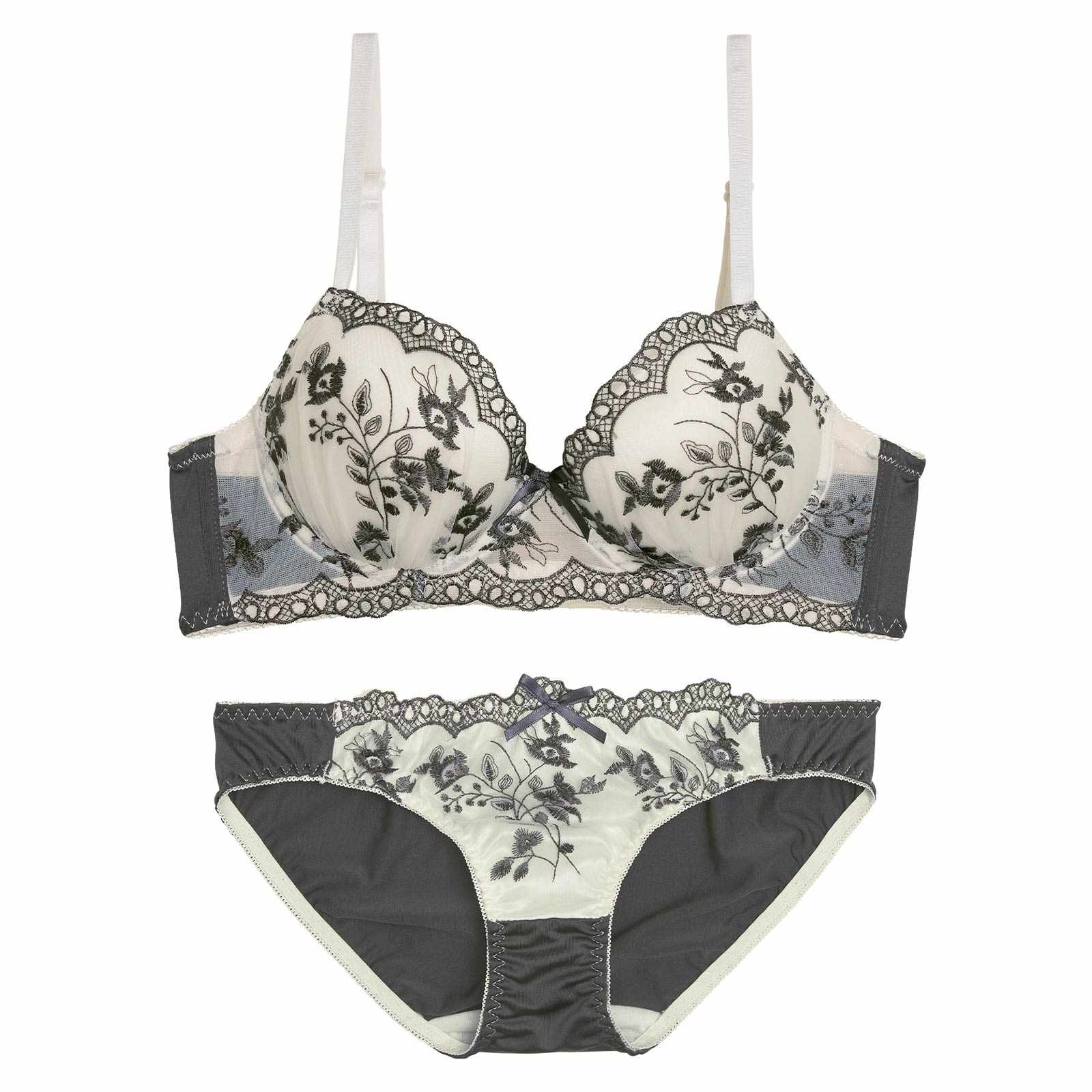 11/8再販!【ノンワイヤー】ノスタルジアブルーム育乳脇高ブラジャー&フルバックショーツ