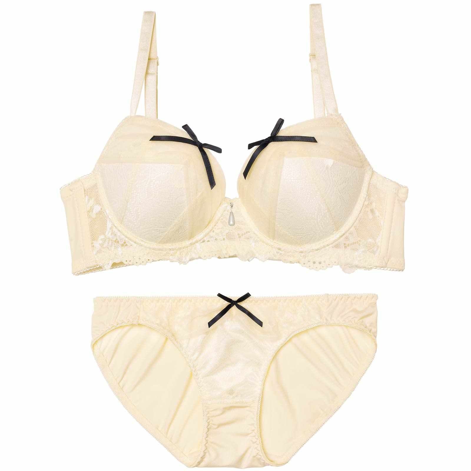 11/21新作!ヴェールリボンチュール育乳脇高ブラジャー&フルバックショーツ