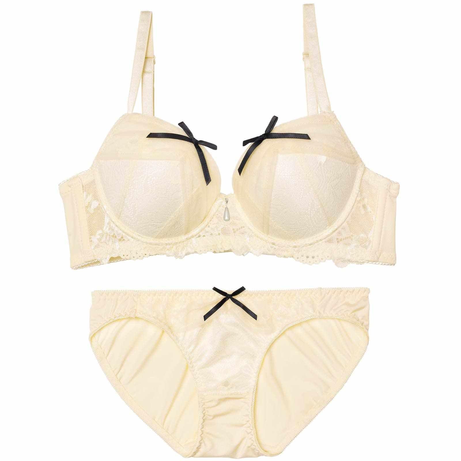 ヴェールリボンチュール育乳脇高ブラジャー&フルバックショーツ