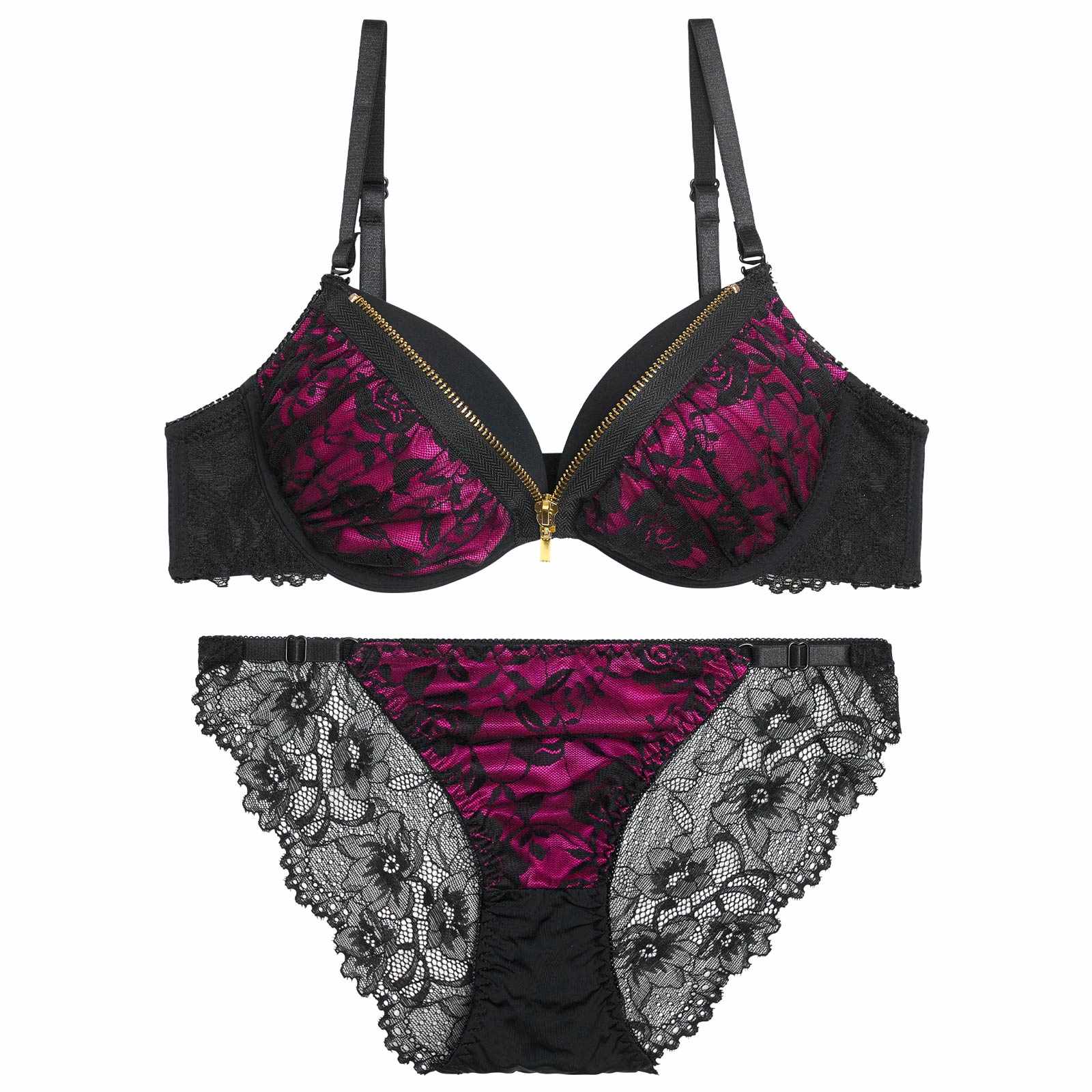 12/19新作!ロージーレースファスナーブラジャー&バック透けフルバックショーツ