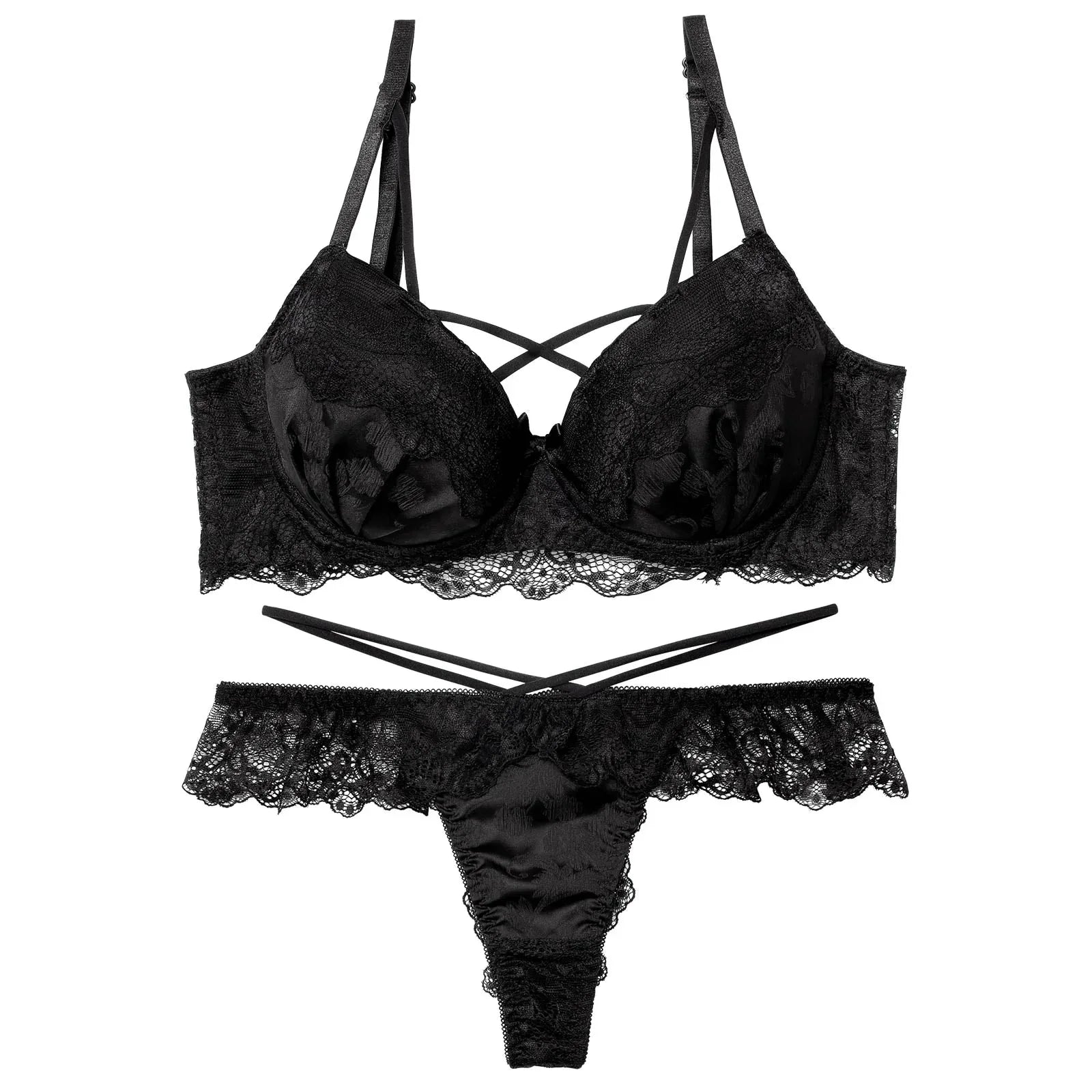 【EFサイズ】ヴィーナスレーシィクロス育乳脇高ブラジャー&バック透けTバックショーツ