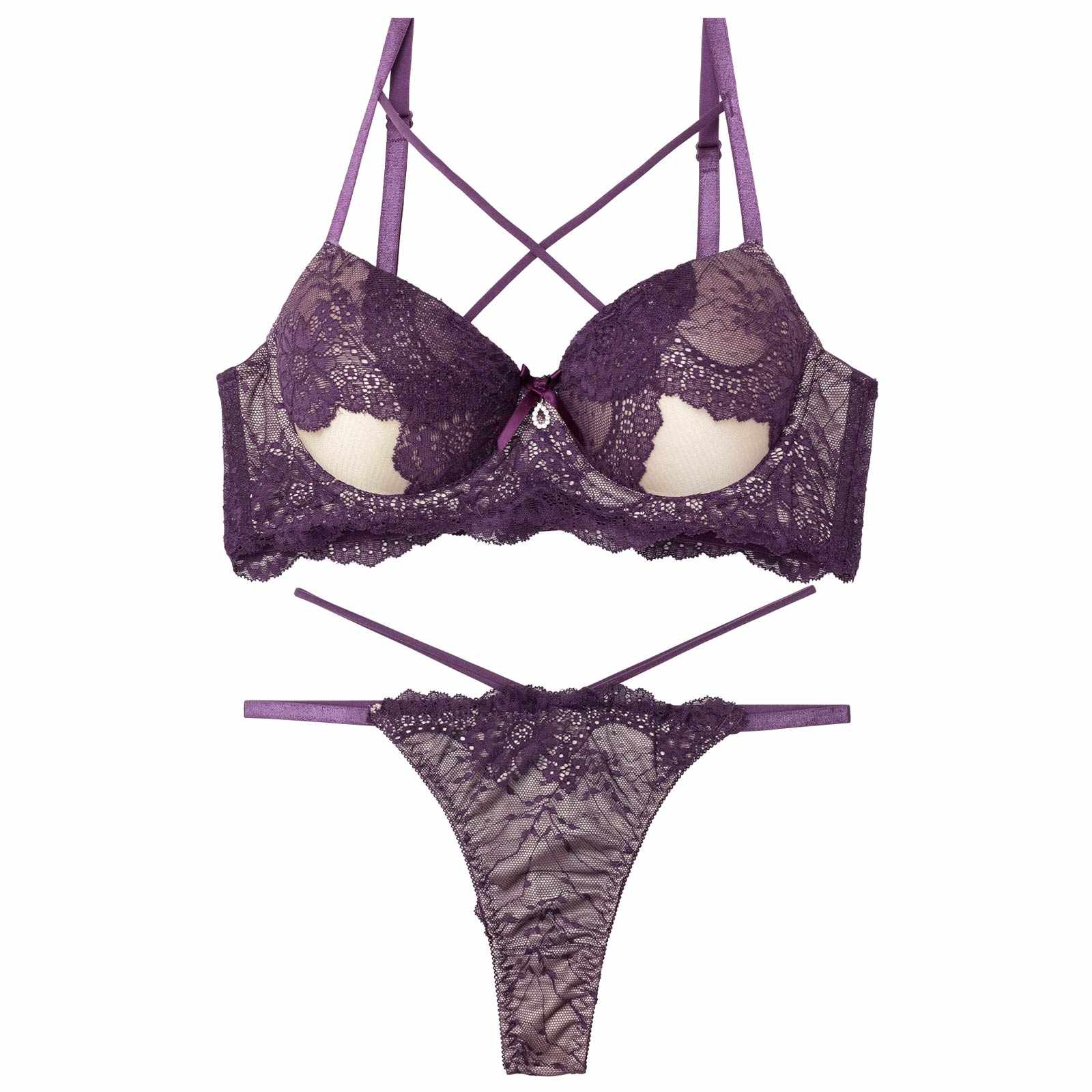 10/28再販!【EFサイズ】クロスカットアウトレーシィブラジャー&バック透けTバックショーツ