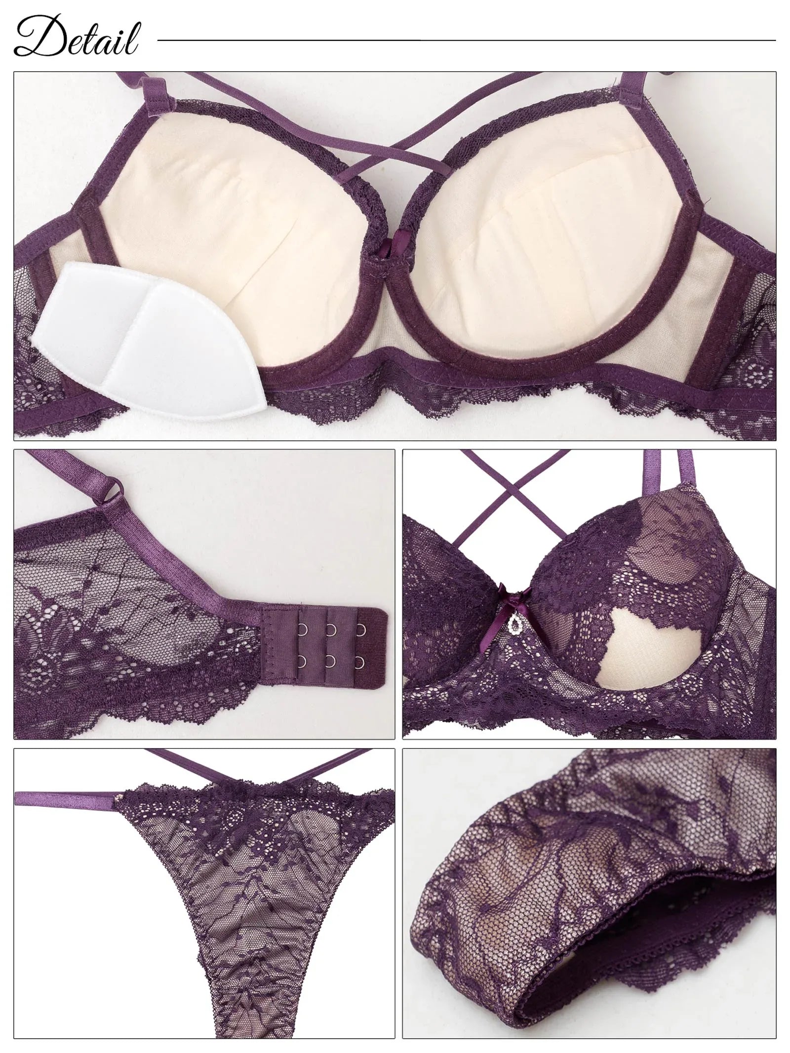 【EFサイズ】クロスカットアウトレーシィブラジャー&バック透けTバックショーツ