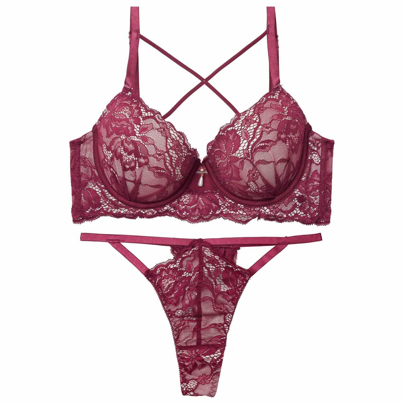 2/21再販!ラビッシュレースストリング育乳脇高ブラジャー&バック透けTバックショーツ