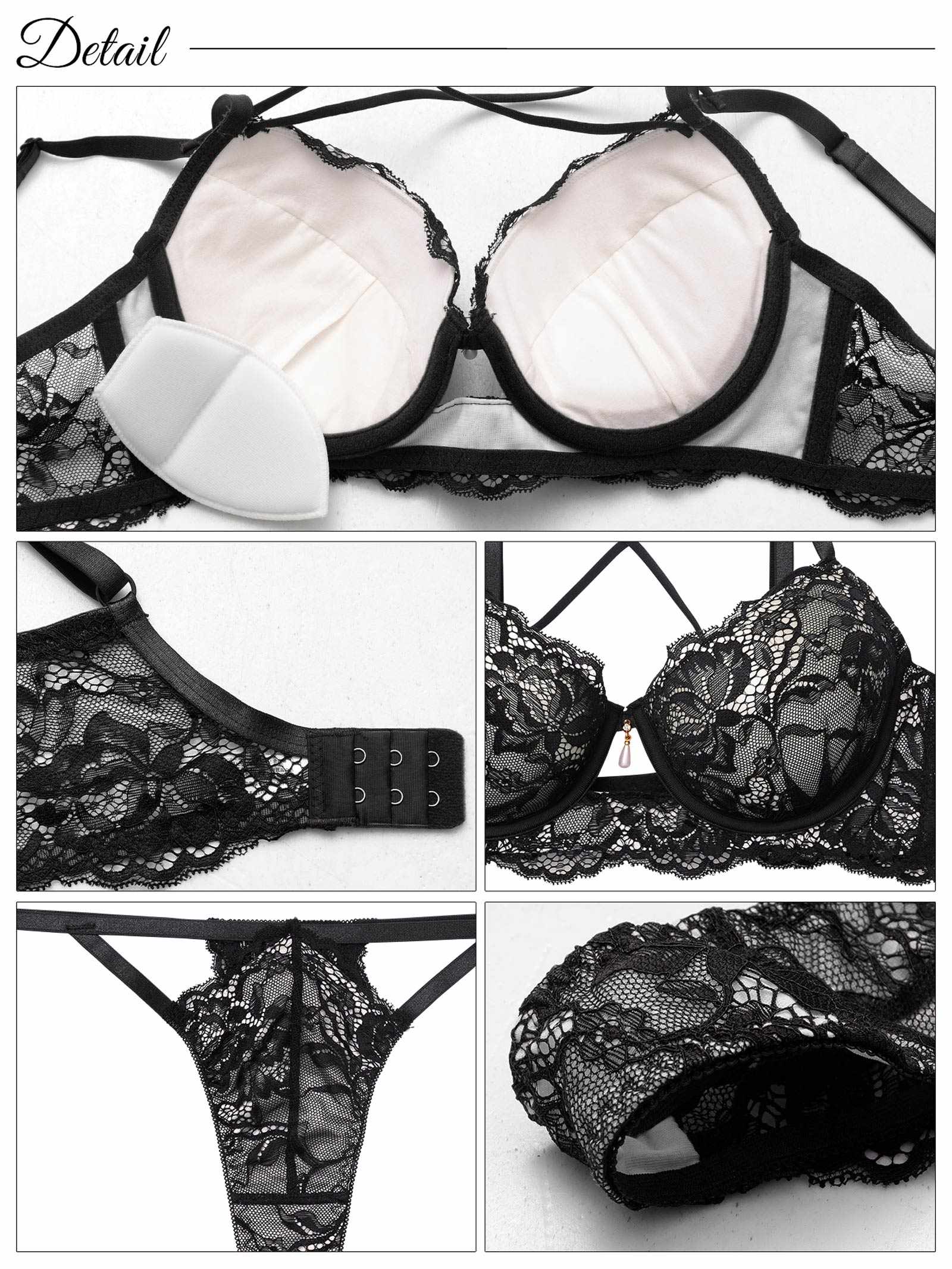 10/10新作!【EFサイズ】ラビッシュレースストリング育乳脇高ブラジャー&バック透けTバックショーツ