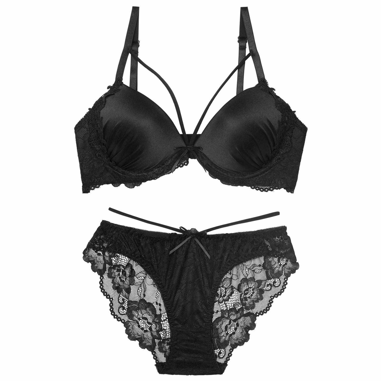 【EFサイズ】グロウサテンストリングブラジャー&バック透けフルバックショーツ