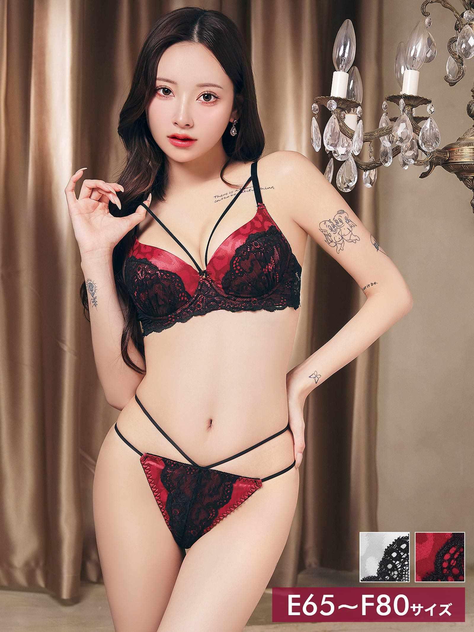12/22新作!【EFサイズ】sexyサテンレオパードブラジャー&バック透けフルバックショーツ