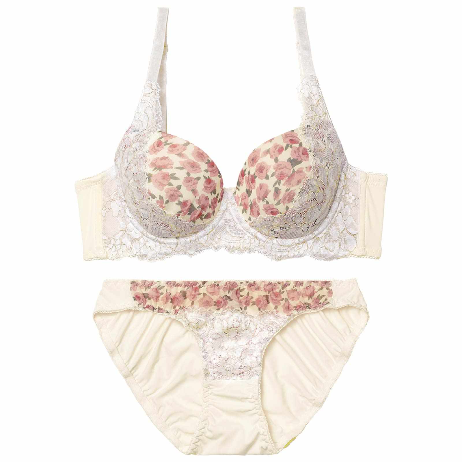 1/12新作!ロージーフルールレース育乳脇高ブラジャー&フルバックショーツ