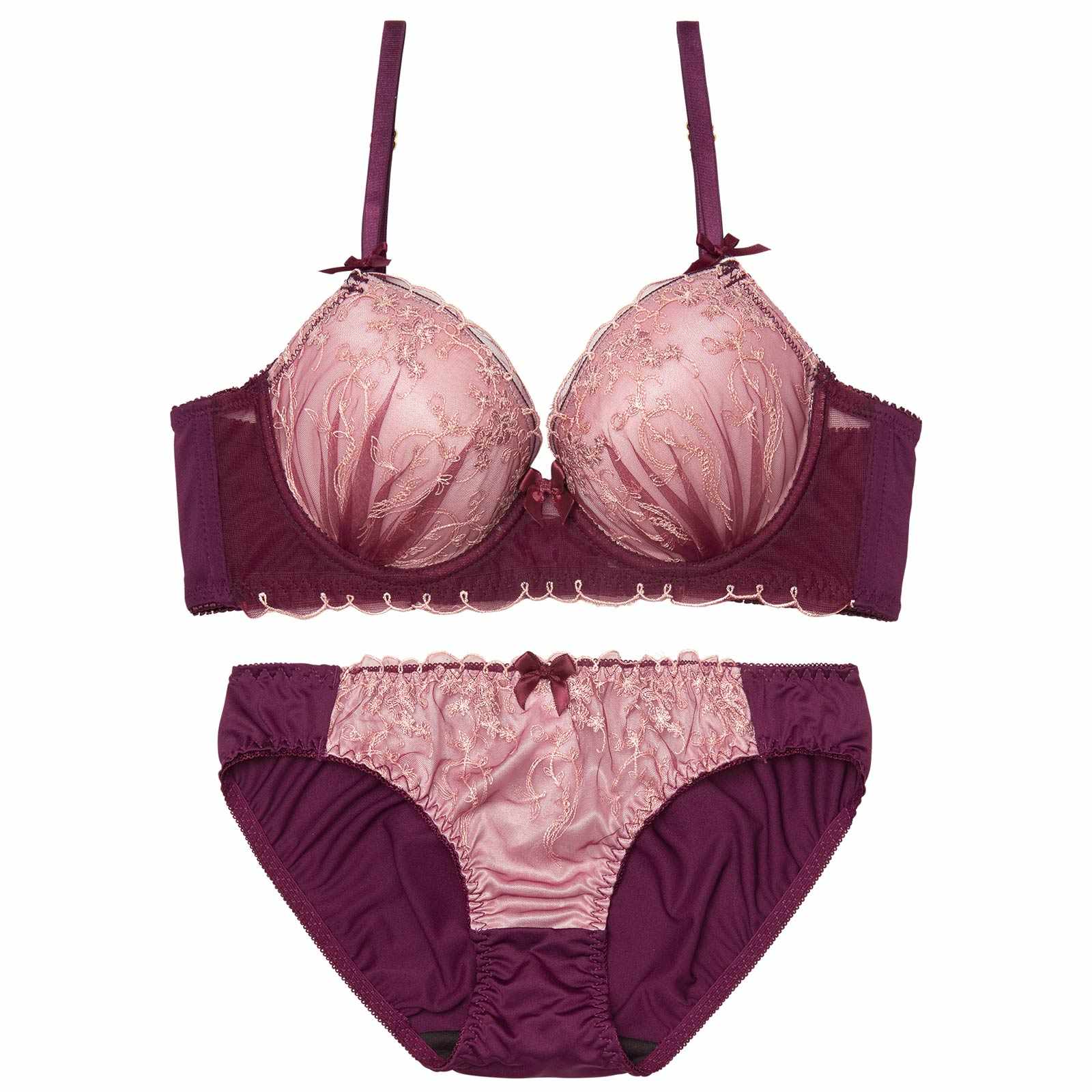 2/18新作!ダスティフラワーチュール育乳脇高ブラジャー&フルバックショーツ