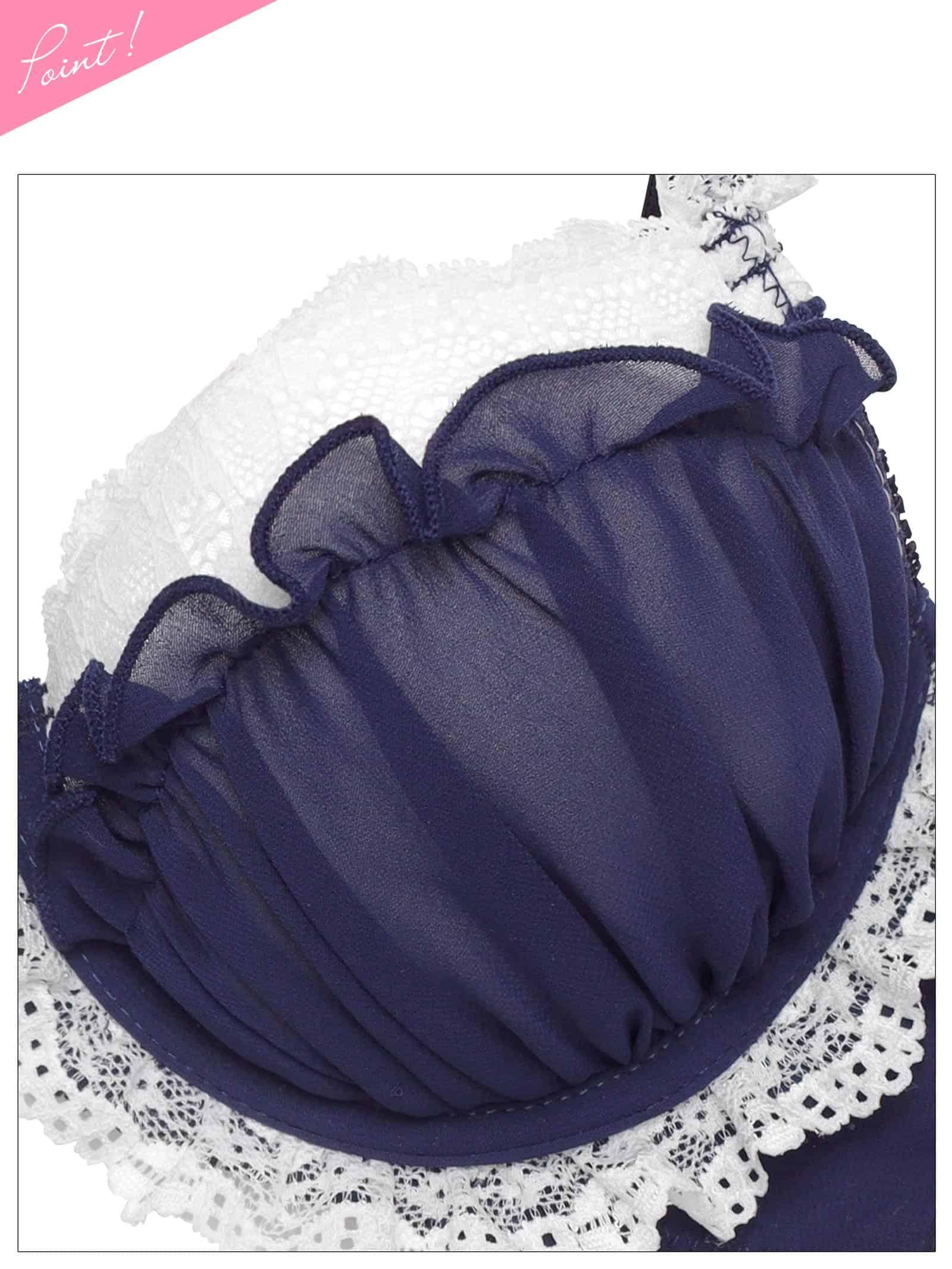 2/25新作!ドリーミーフリルレース育乳脇高ブラジャー&フルバックショーツ