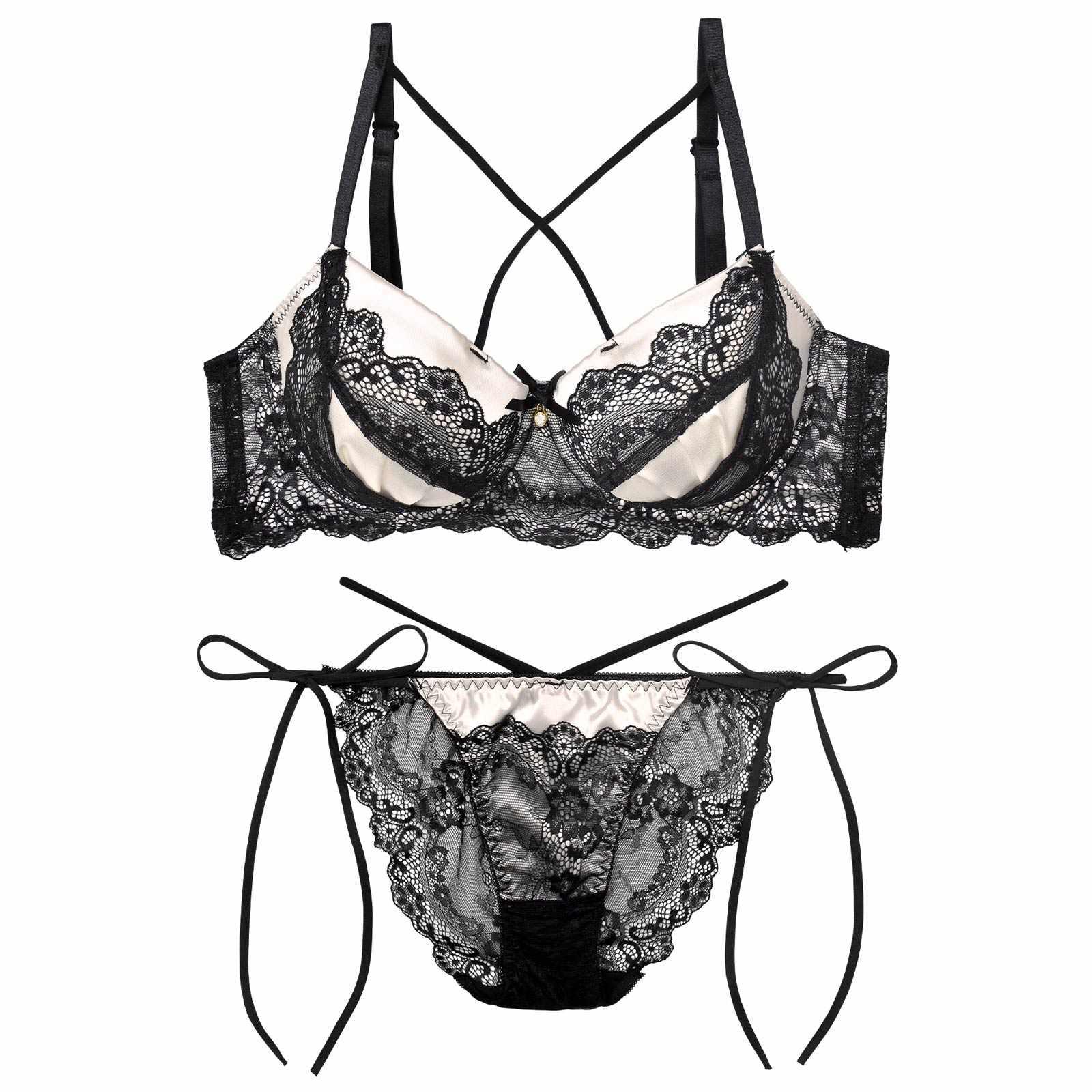 ミッドナイトクイーン育乳脇高ブラジャー&サイド紐バック透けフルバックショーツ