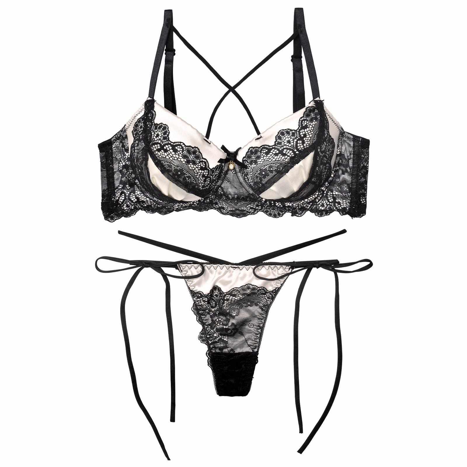 ミッドナイトクイーン育乳脇高ブラジャー&サイド紐バック透けTバックショーツ