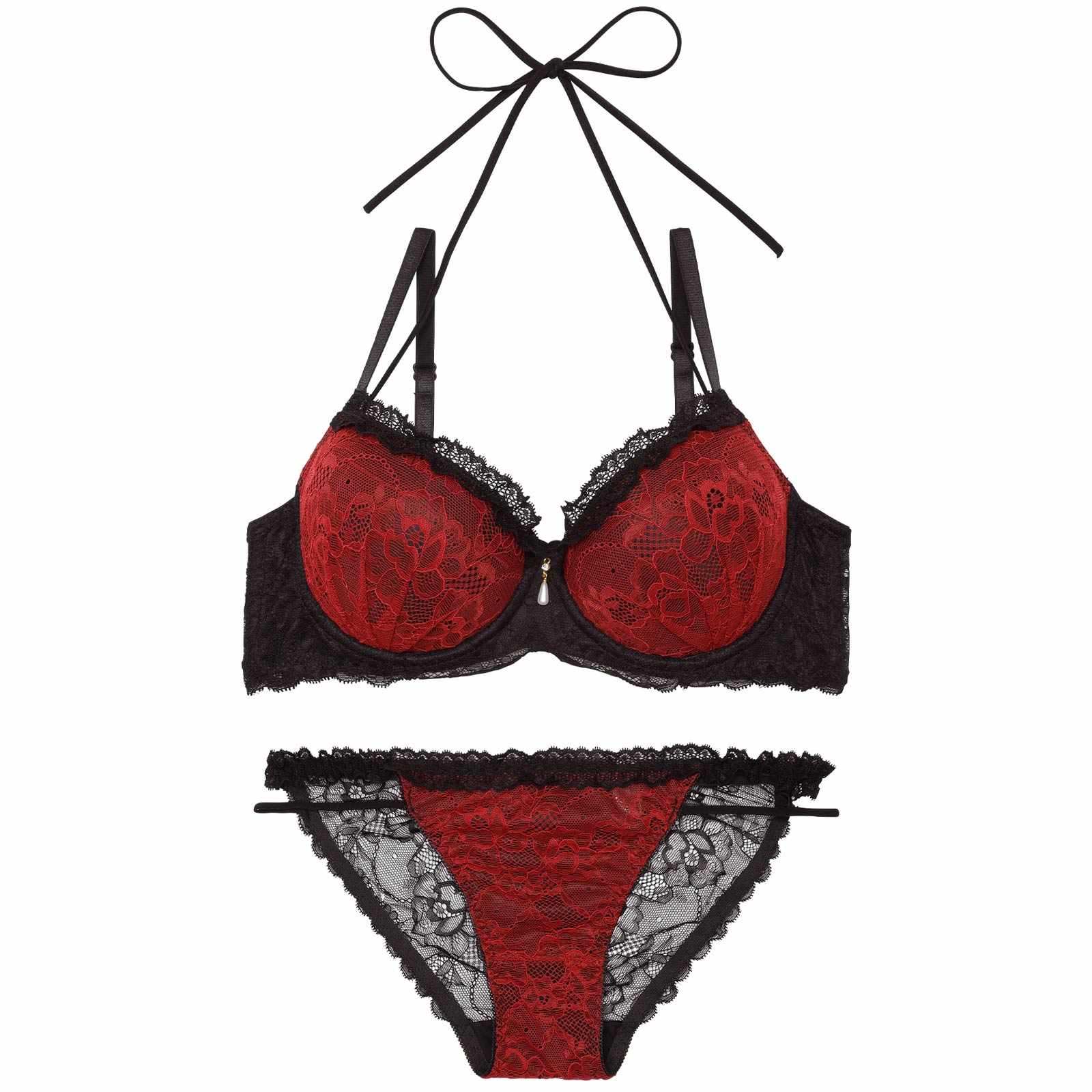 1/28新作!ブルームレーシィホルターネックブラジャー&バック透けフルバックショーツ