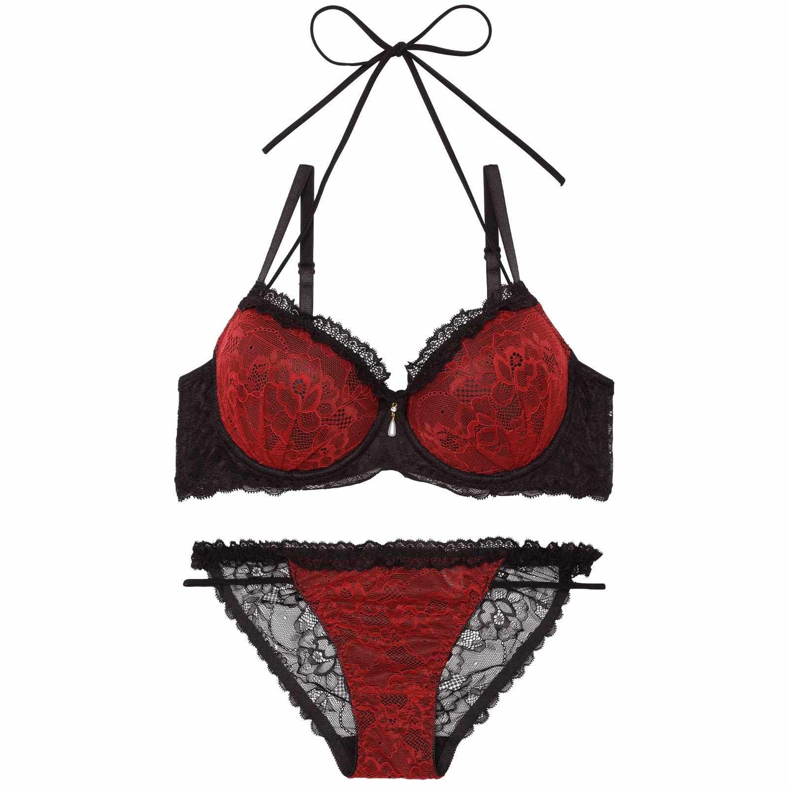 ブルームレーシィホルターネックブラジャー&バック透けフルバックショーツ