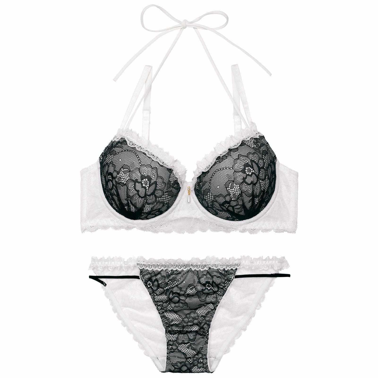 ブルームレーシィホルターネックブラジャー&バック透けフルバックショーツ