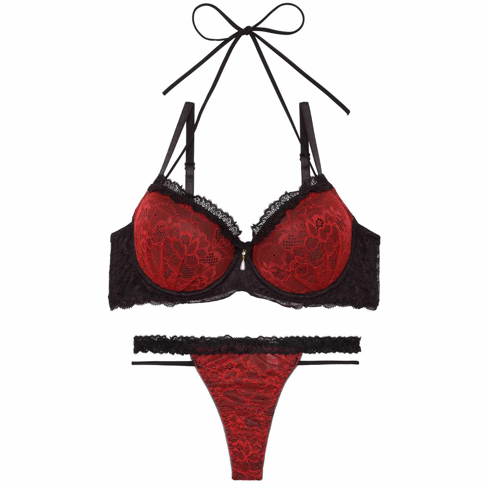 1/28新作!ブルームレーシィホルターネックブラジャー&バック透けTバックショーツ