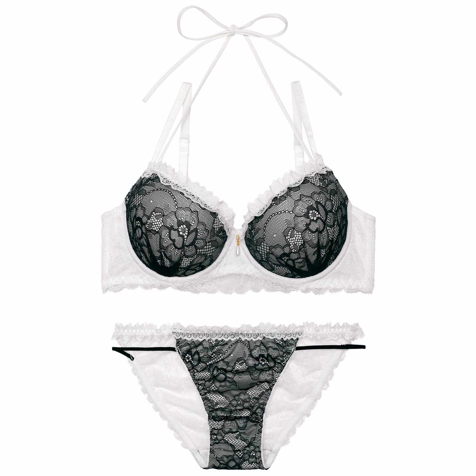 1/28新作!【EFサイズ】ブルームレーシィホルターネックブラジャー&バック透けフルバックショーツ