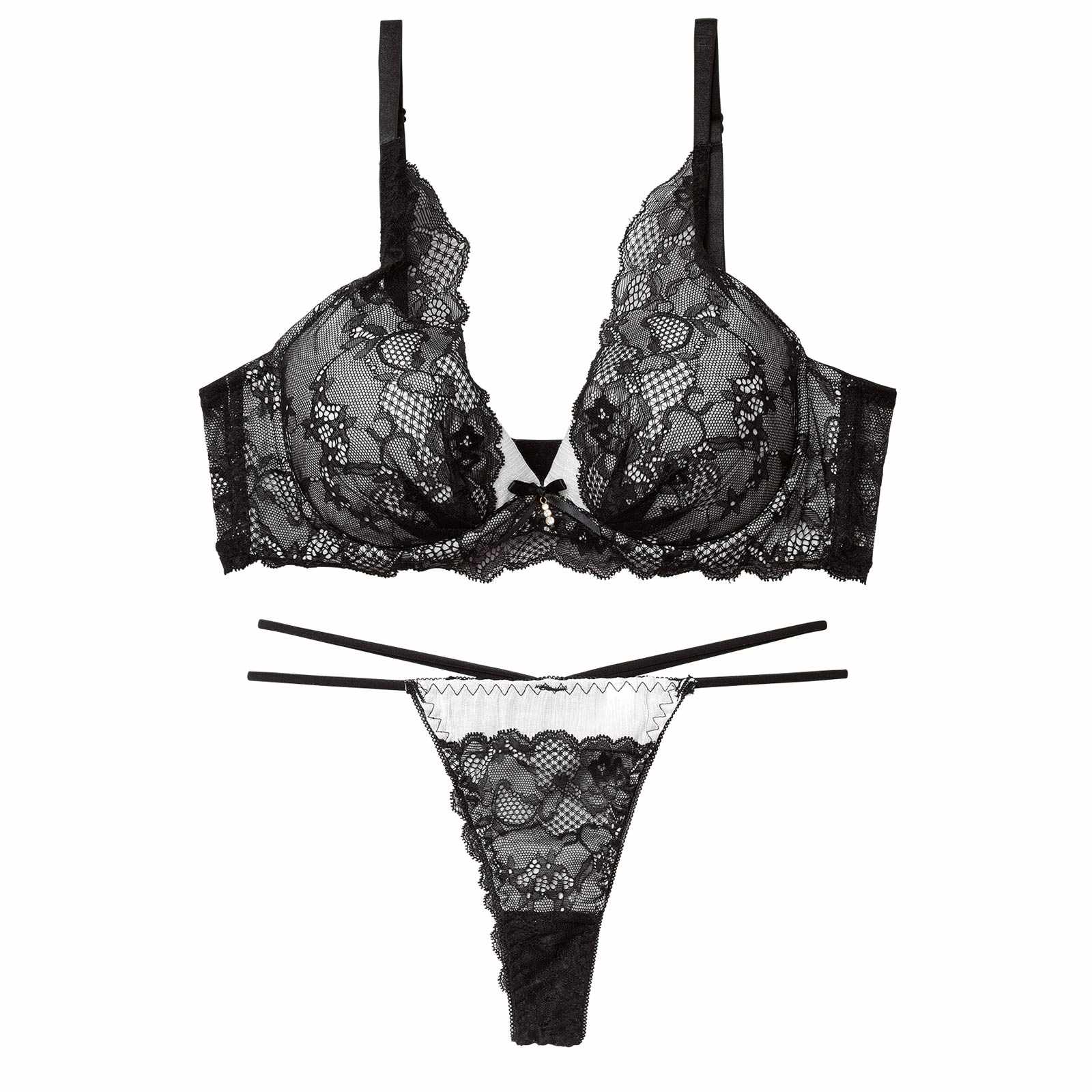 3/16新作!アリュールミッドナイトレース育乳脇高ブラジャー&バック透けTバックショーツ