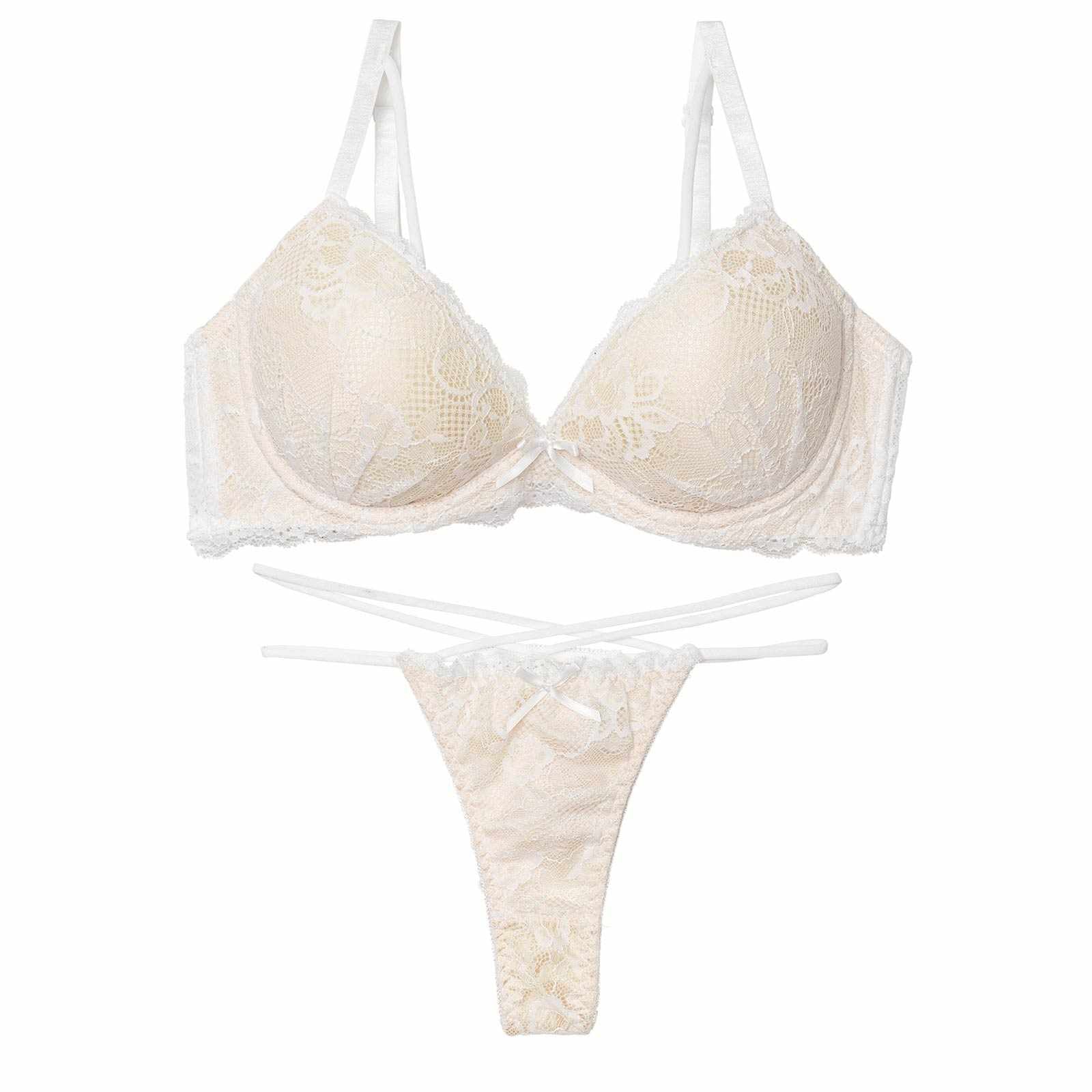 1/26新作!【EFサイズ】エターナルヌーディーレースブラジャー&バック透けTバックショーツ