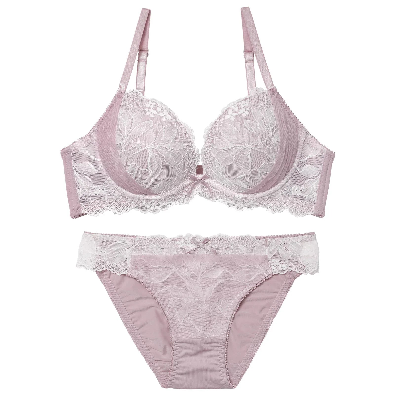 【EFサイズ】ボタニカルレースチュールブラジャー&フルバックショーツ