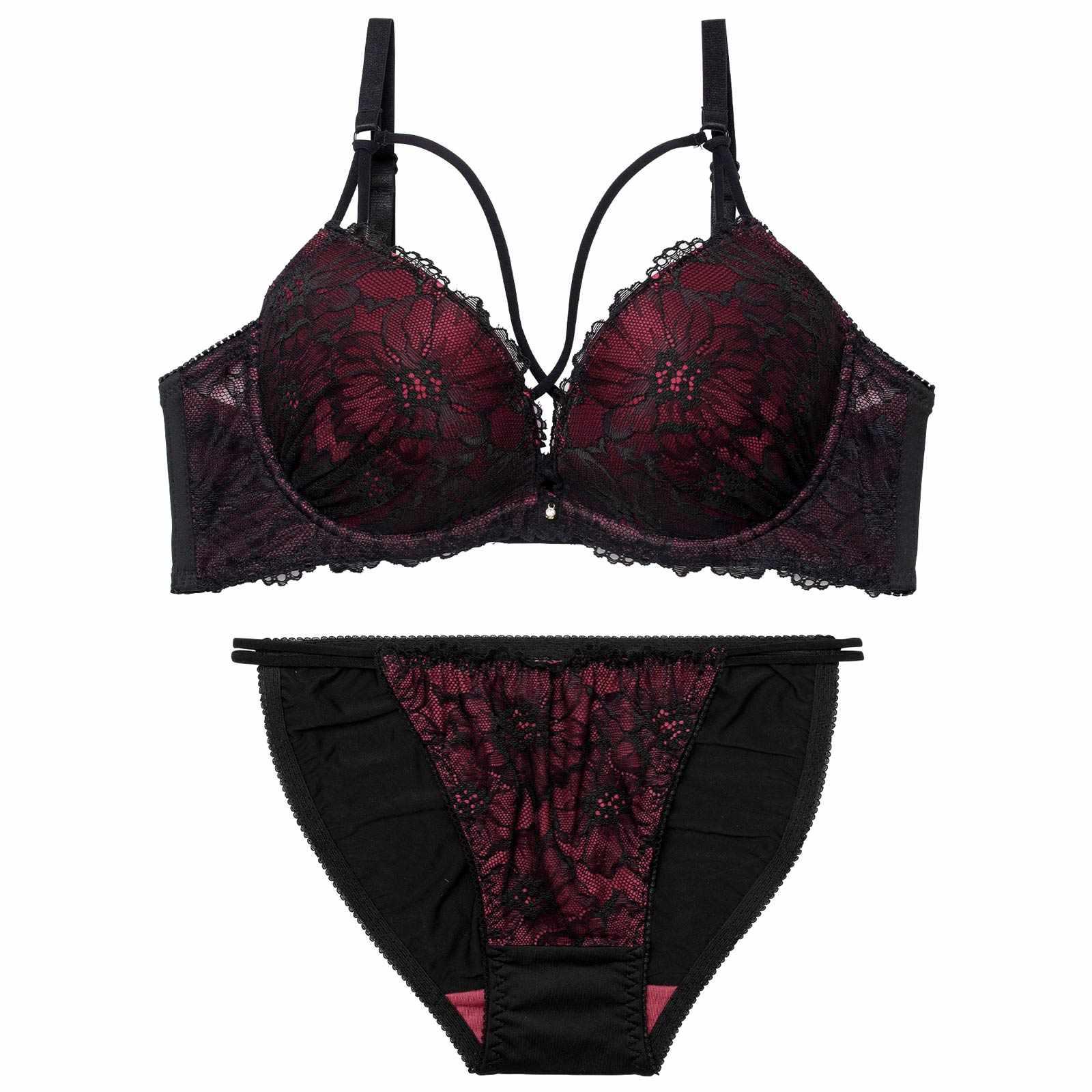 2/23新作!【三上悠亜着用】【EFサイズ】シックフラワーコードレースブラジャー&フルバックショーツ