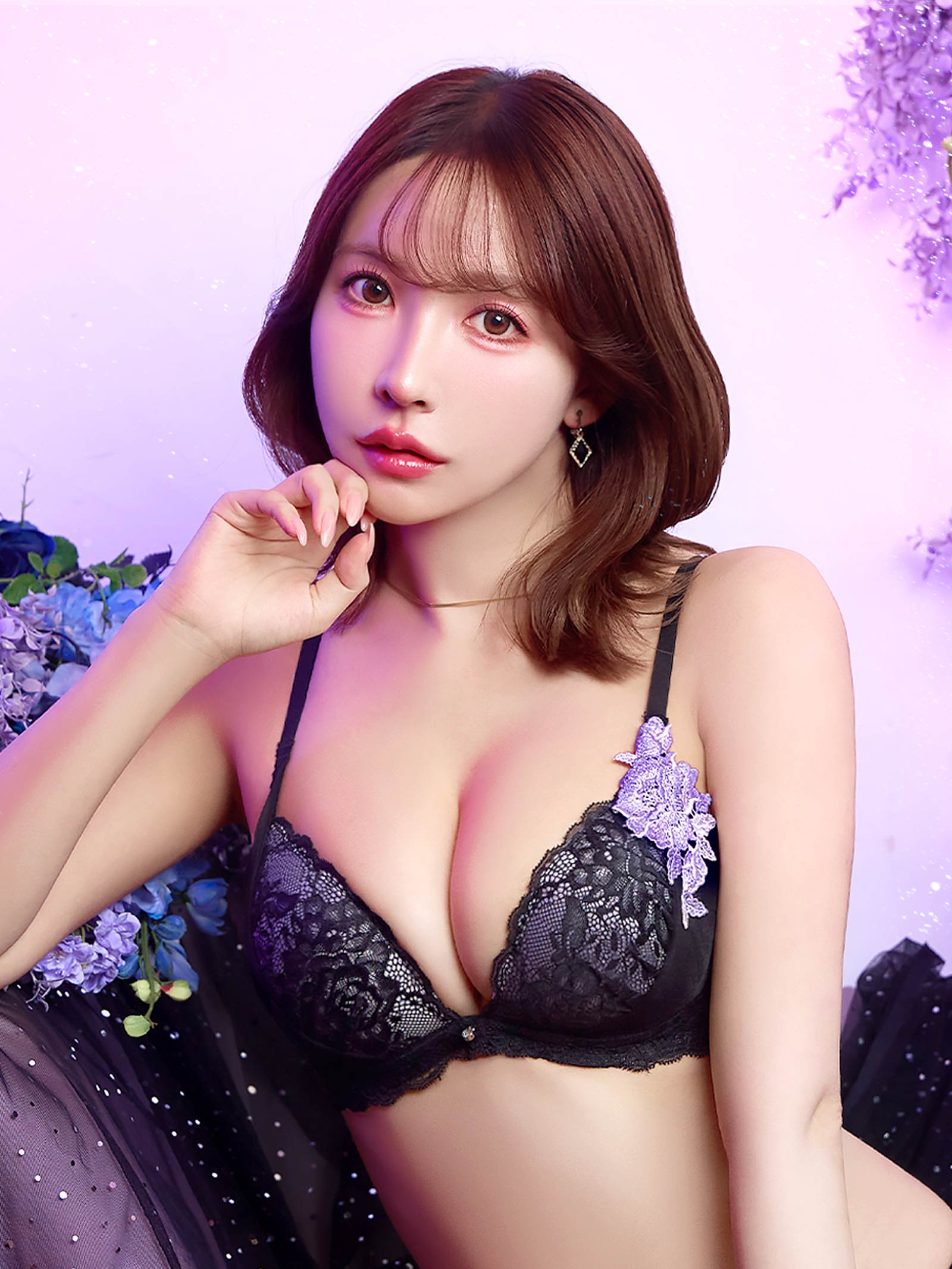 12/10新作!【三上悠亜着用】【EFサイズ】クラシックレーシィローズブラジャー&バック透けフルバックショーツ