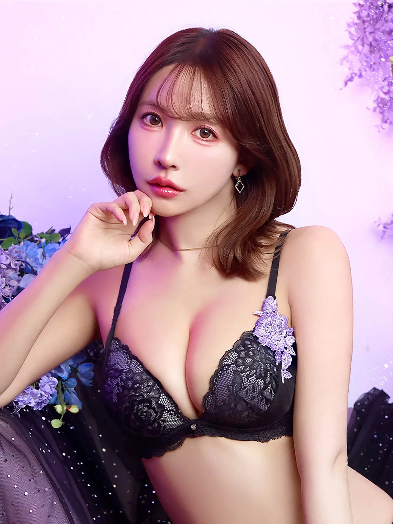 12/10新作!【三上悠亜着用】【EFサイズ】クラシックレーシィローズブラジャー&バック透けフルバックショーツ