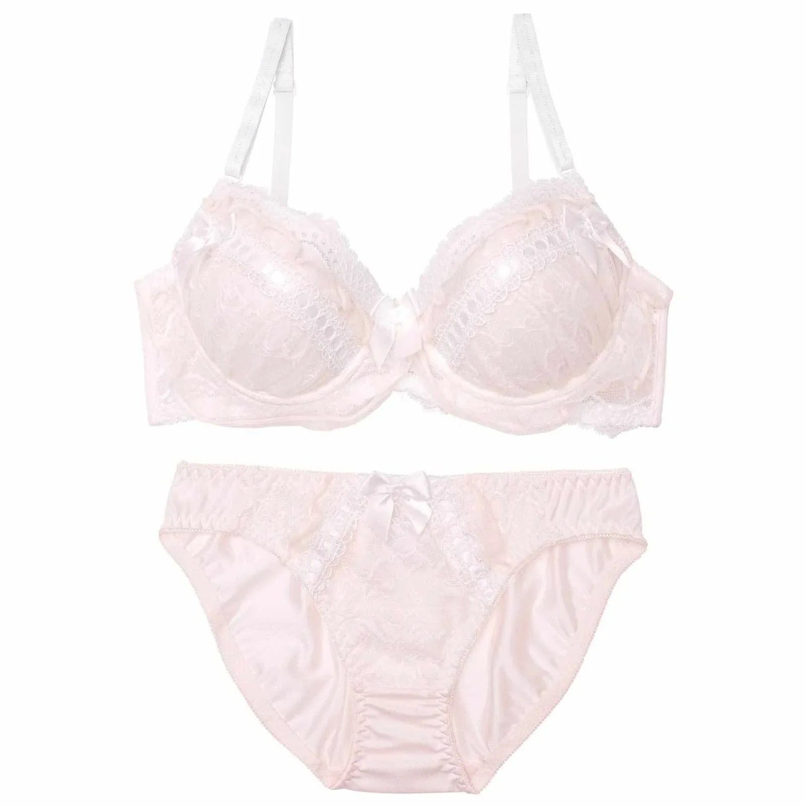 ピュアリーリボンレースブラジャー&フルバックショーツ