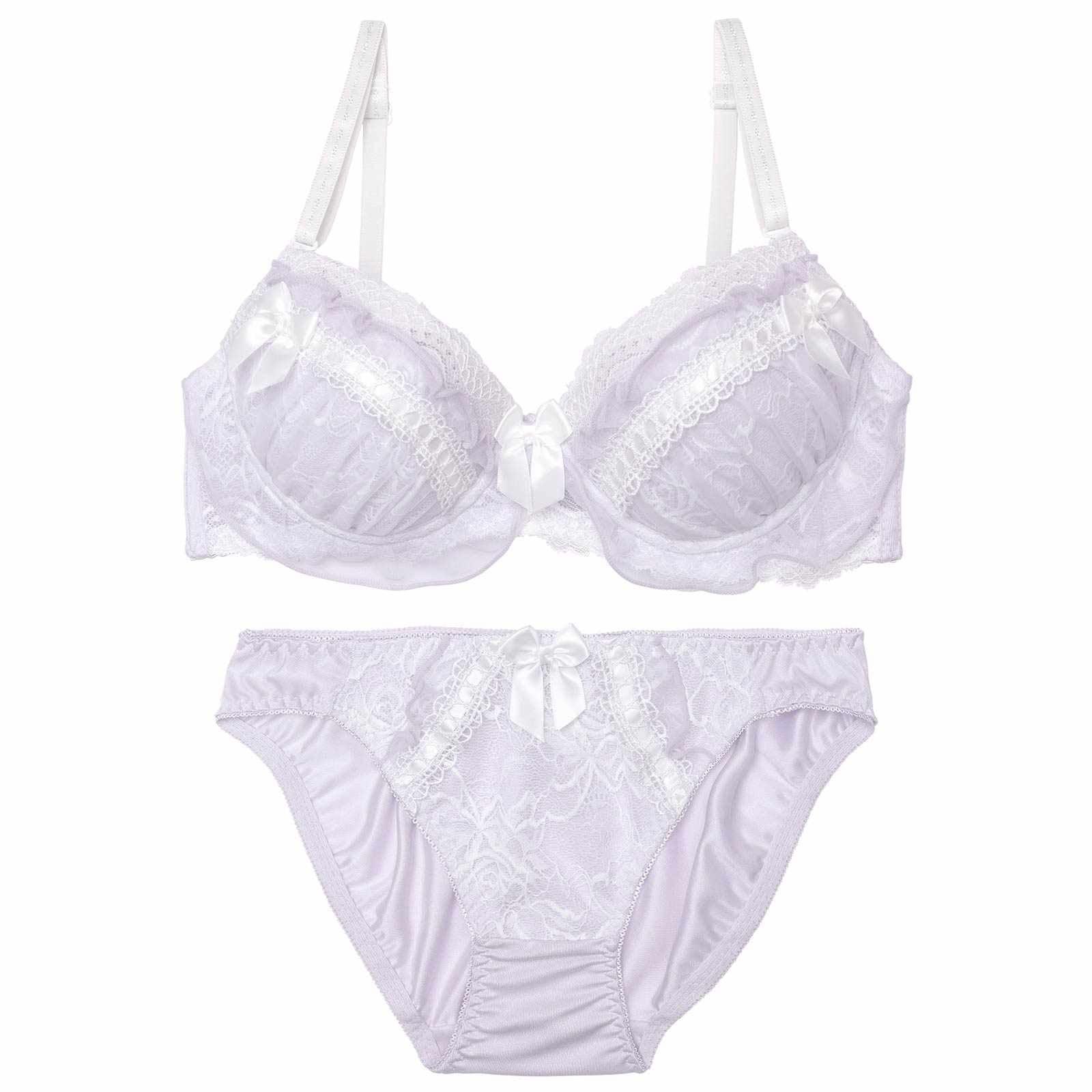 ピュアリーリボンレースブラジャー&フルバックショーツ