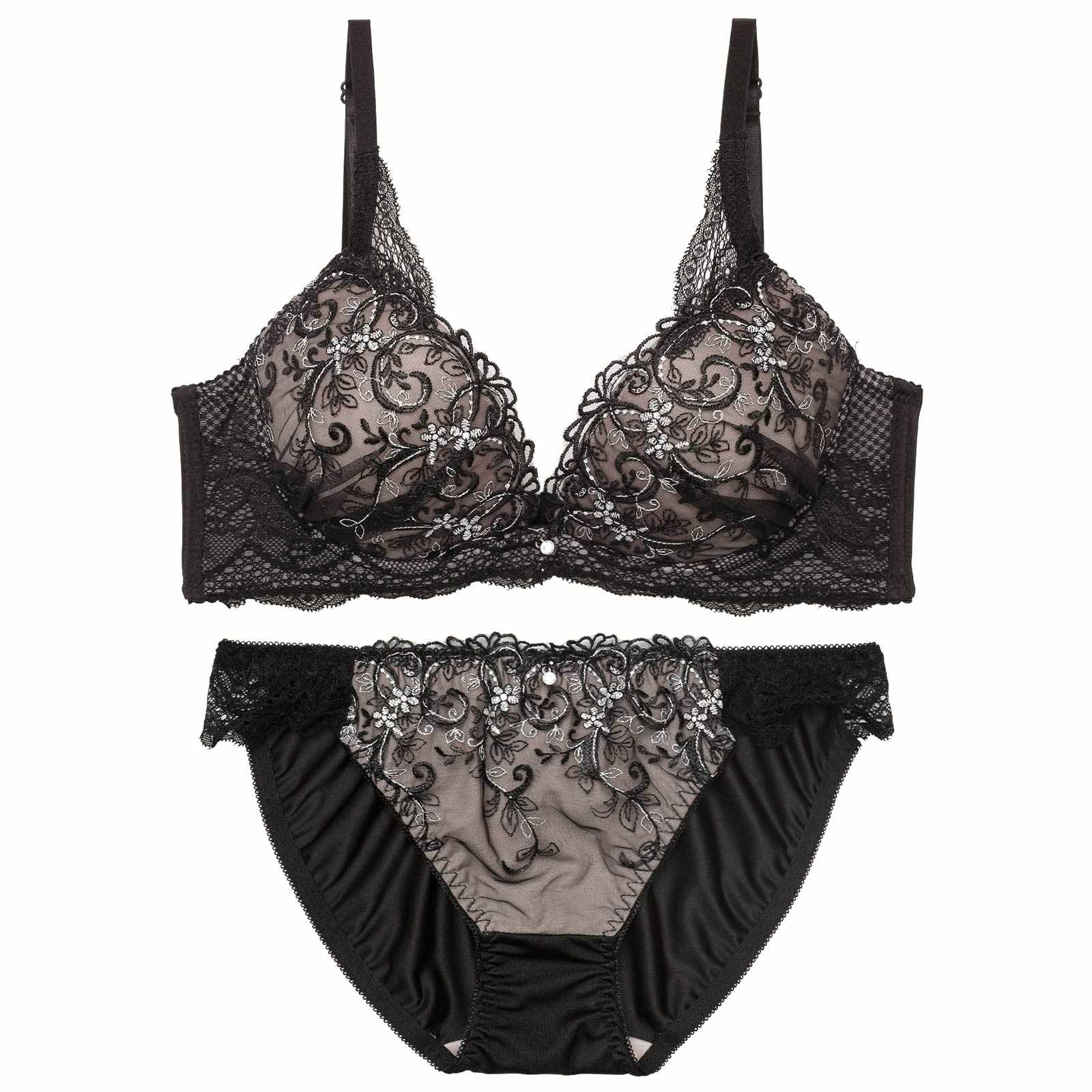 グレイスフラワーアイビー育乳脇高ブラジャー&フルバックショーツ