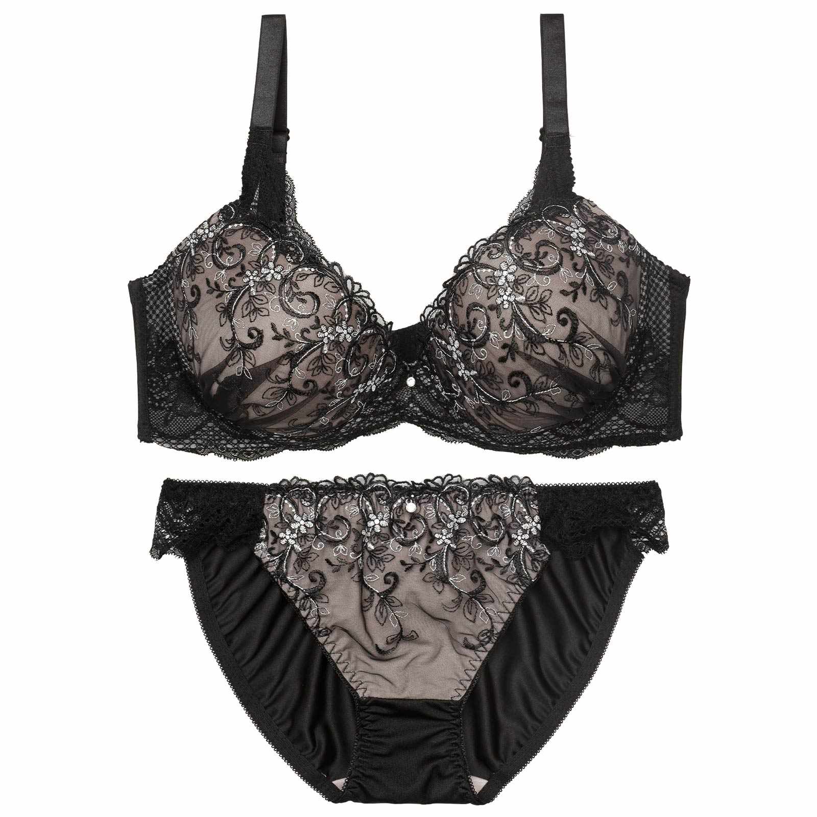 【EFサイズ】グレイスフラワーアイビー育乳脇高ブラジャー&フルバックショーツ