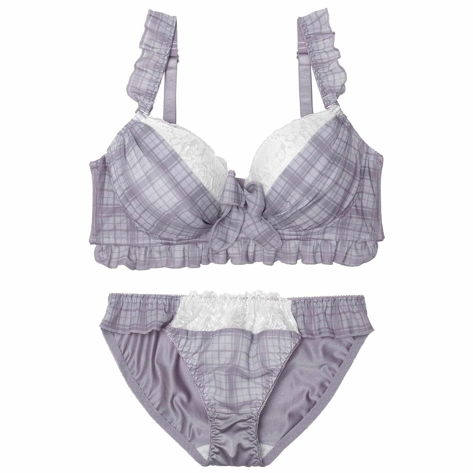 11/12新作!【EFサイズ】シュクレチェックシフォンブラジャー&フルバックショーツ