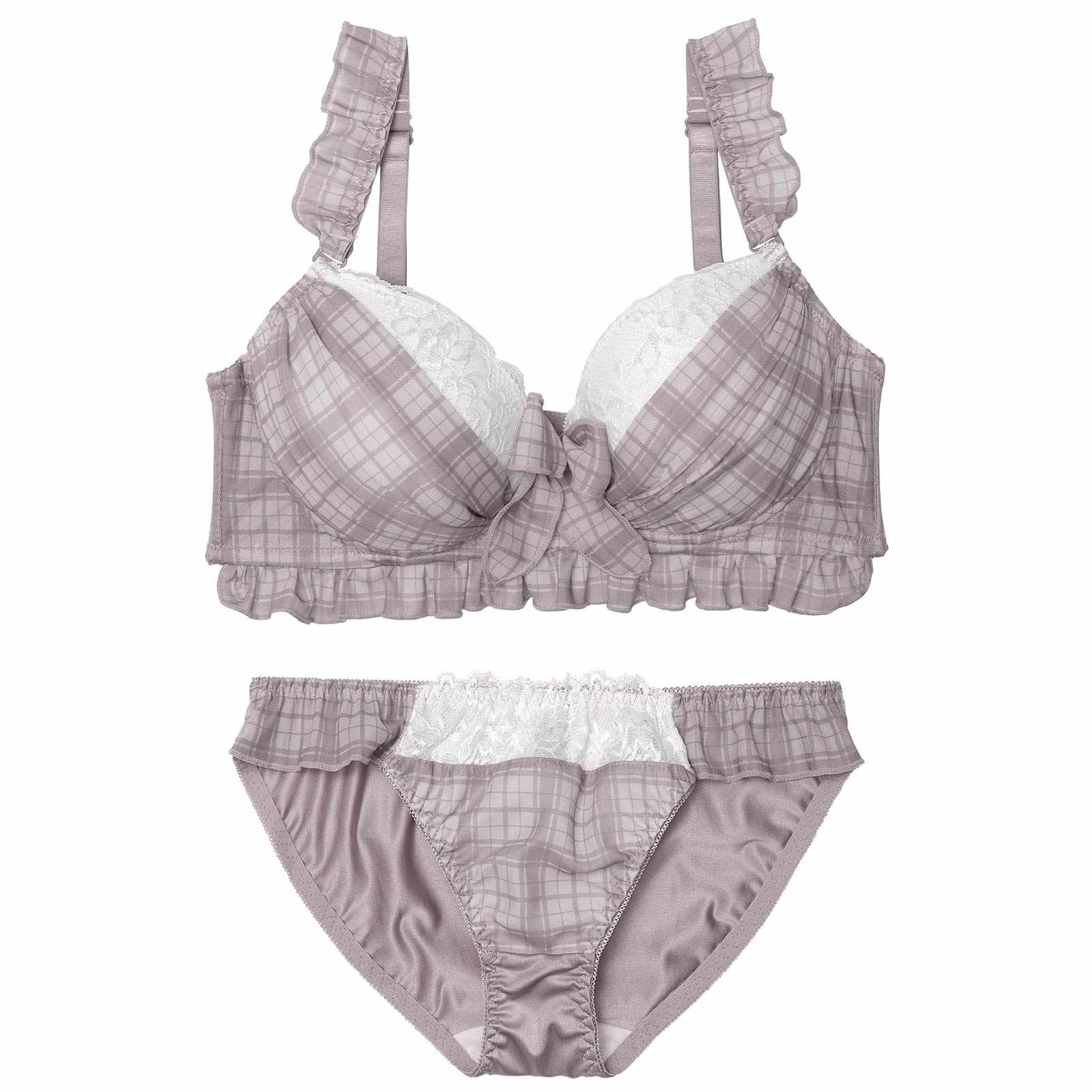 11/12新作!【EFサイズ】シュクレチェックシフォンブラジャー&フルバックショーツ