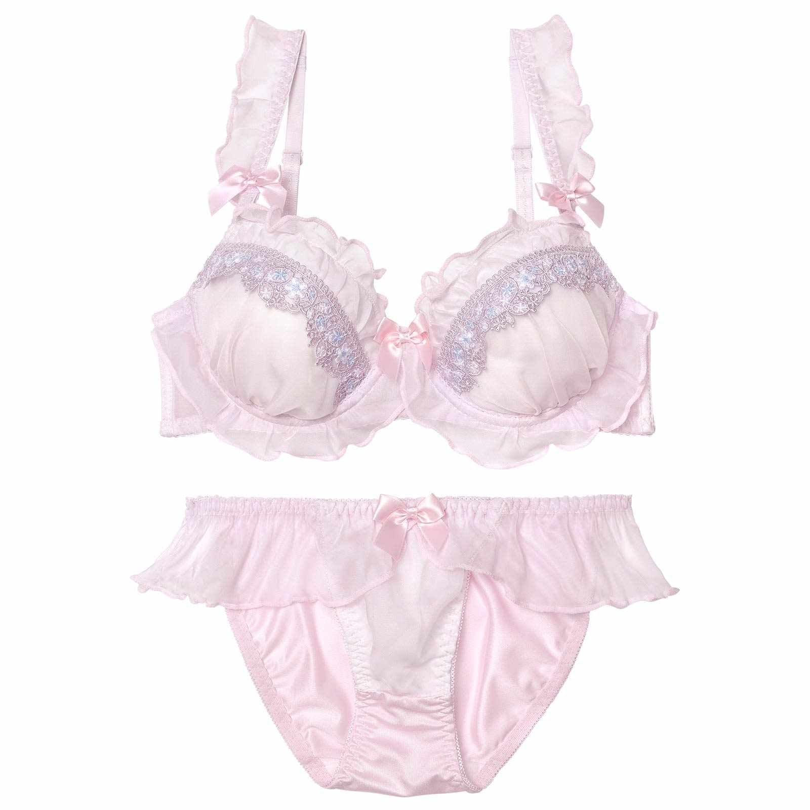 10/29新作!スウィートフリルエンブロイダリーブラジャー&フルバックショーツ