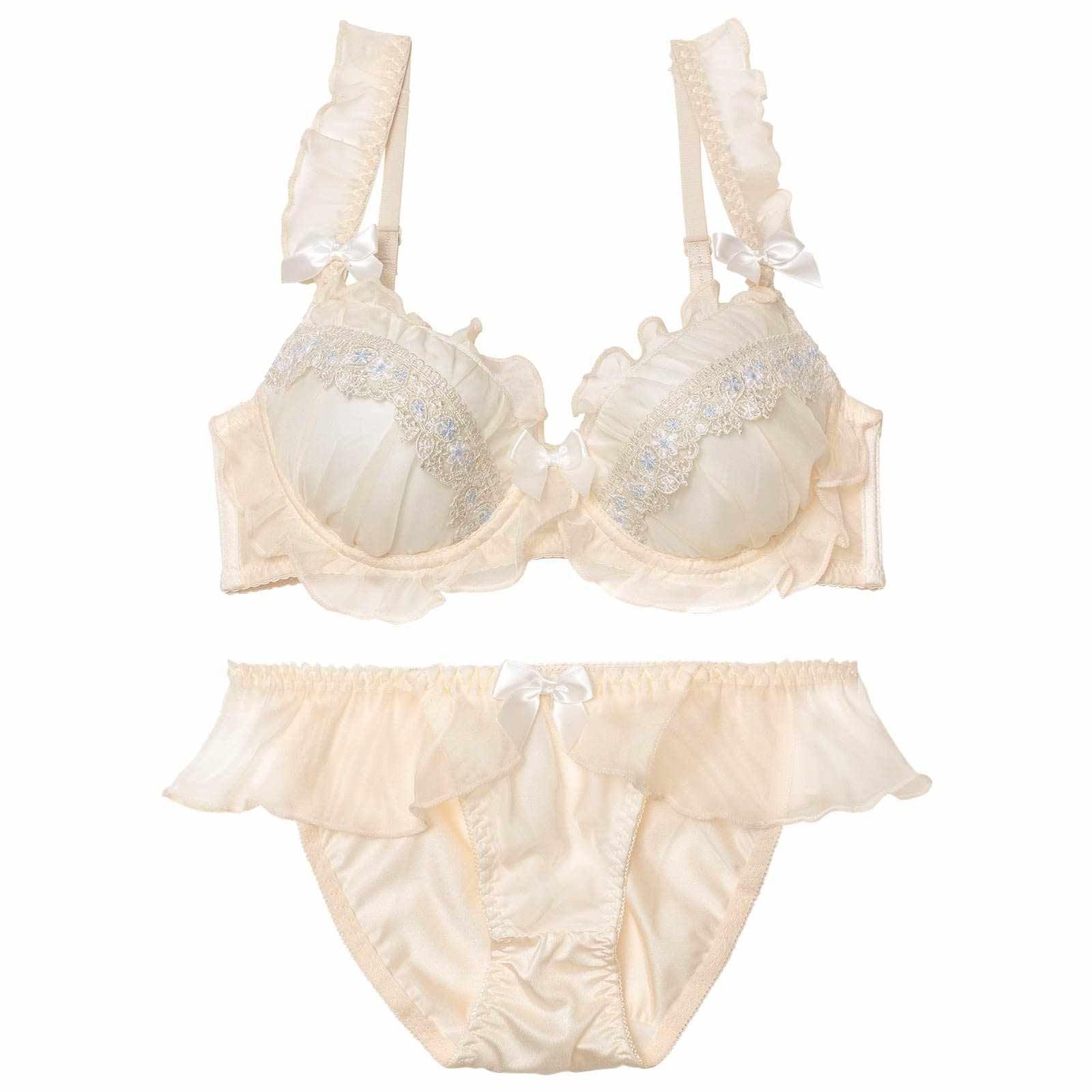 スウィートフリルエンブロイダリーブラジャー&フルバックショーツ