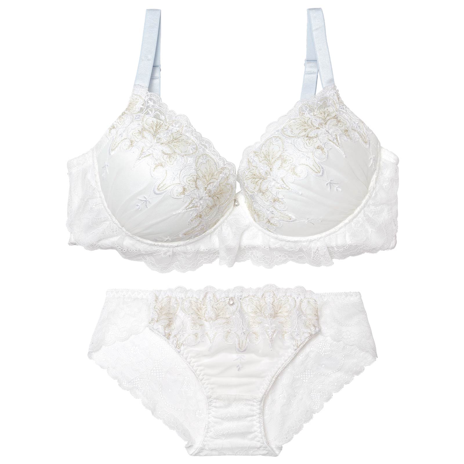 【EFサイズ】ルミナスティアラレースブラジャー&バック透けフルバックショーツ