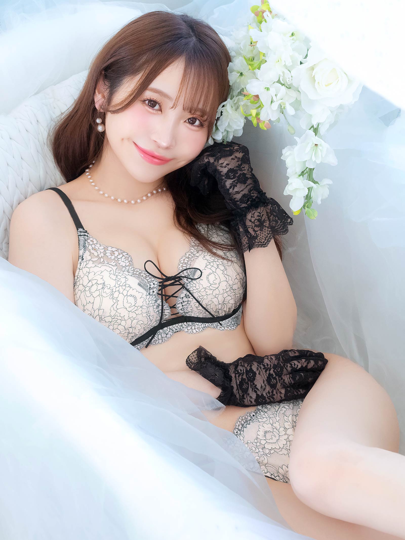 5/6新作!【かとゆり着用】グレイスフラワーレースアップブラジャー&フルバックショーツ