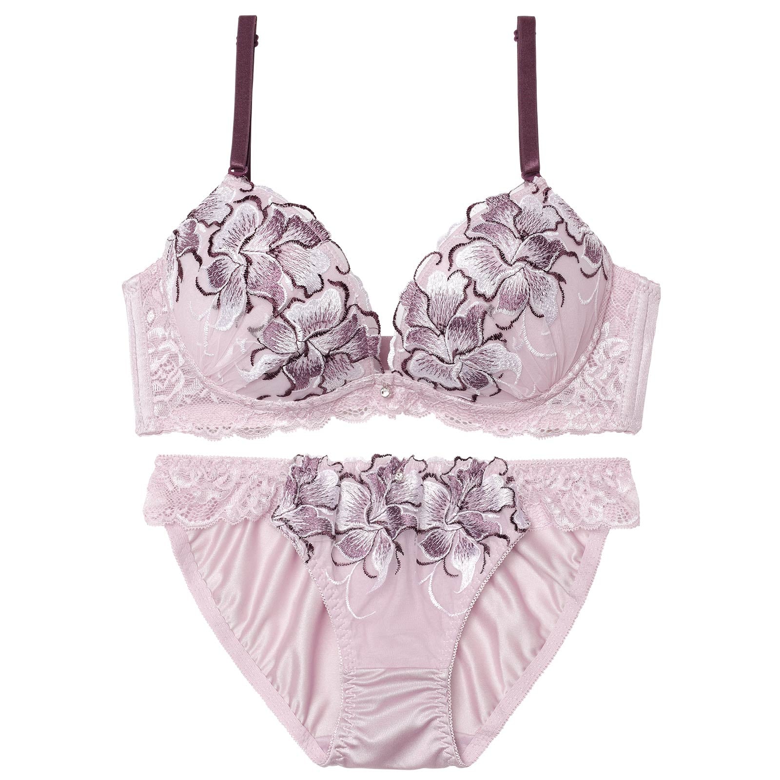 4/3新作!【三上悠亜着用】ゴージャスフルールエンブロイダリー育乳脇高ブラジャー&フルバックショーツ