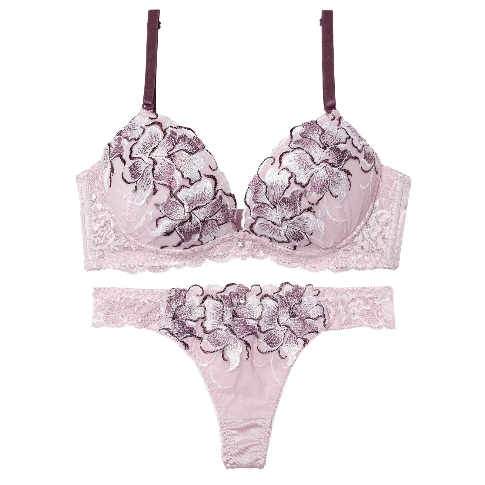 4/3新作!【三上悠亜着用】ゴージャスフルールエンブロイダリー育乳脇高ブラジャー&Tバックショーツ