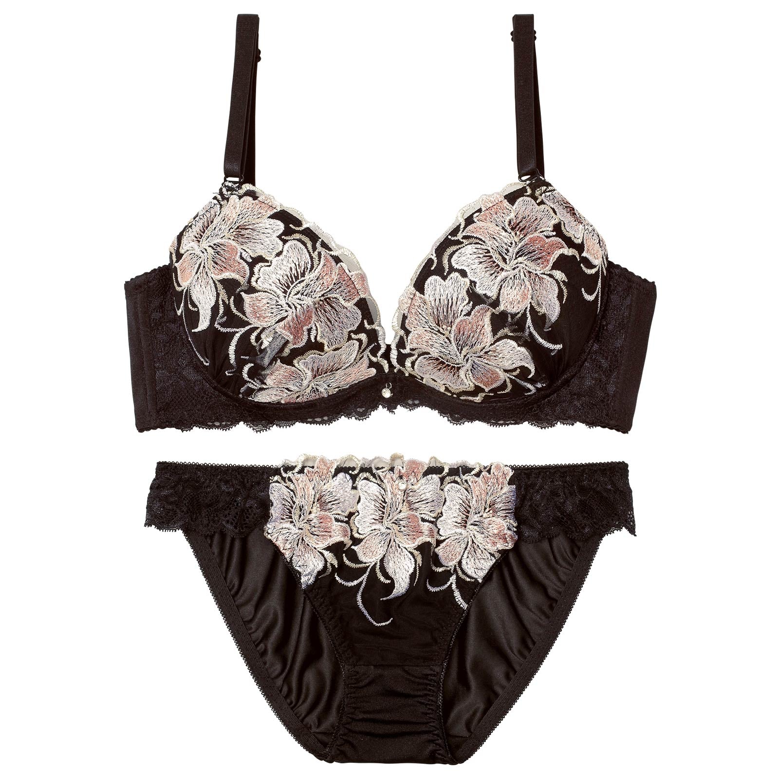 4/3新作!【三上悠亜着用】【EFサイズ】ゴージャスフルールエンブロイダリー育乳脇高ブラジャー&フルバックショーツ