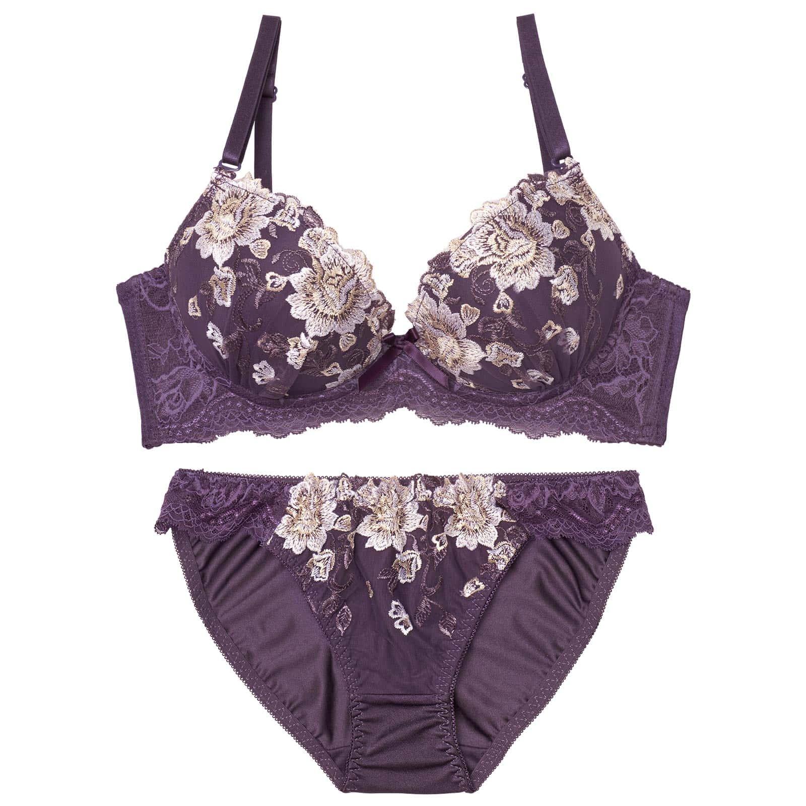 2/25新作!アリュールブロッサムエンブロイダリー育乳脇高ブラジャー&フルバックショーツ