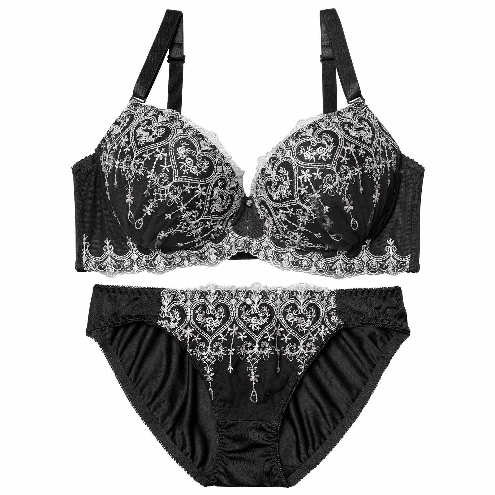 1/26新作!【EFサイズ】ロイヤルハートチュールレースブラジャー&フルバックショーツ