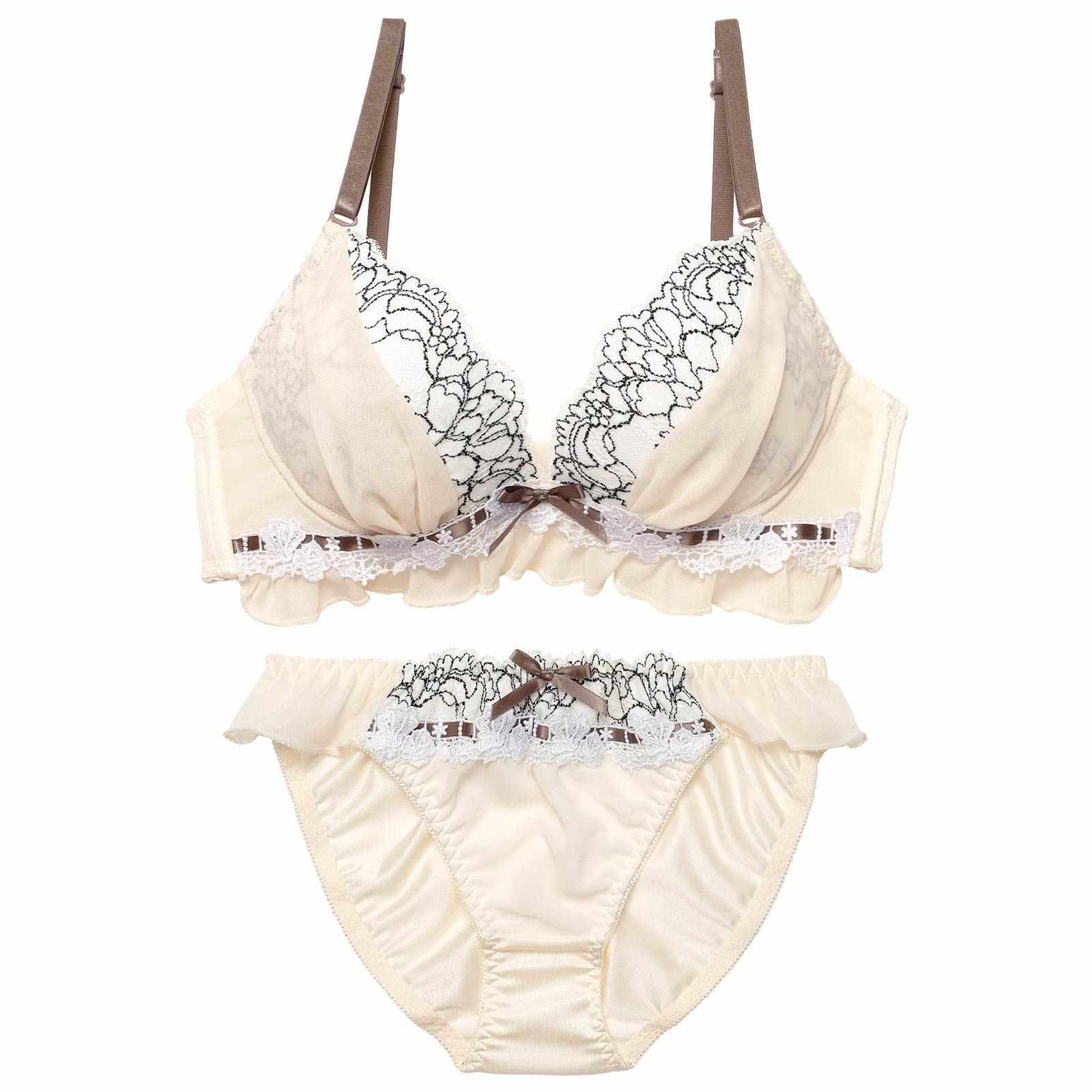 スウィートフリルシフォンブラジャー&フルバックショーツ