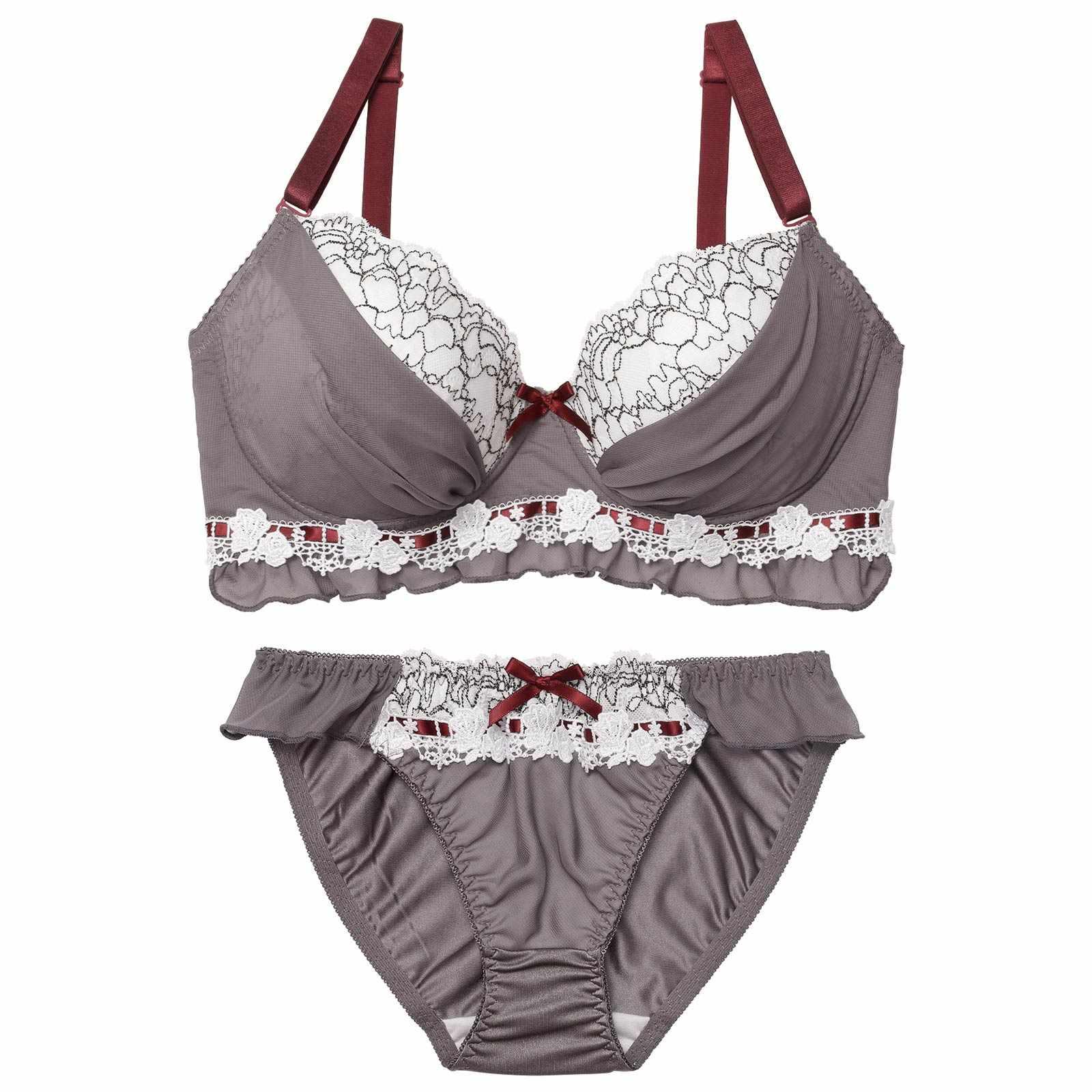 【EFサイズ】スウィートフリルシフォンブラジャー&フルバックショーツ