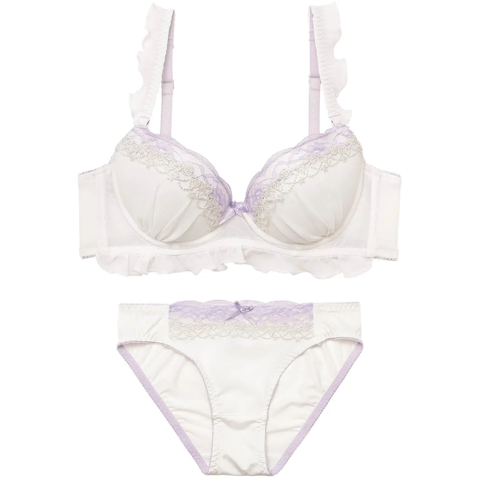 2/4新作!ピュアフリルレースブラジャー&フルバックショーツ